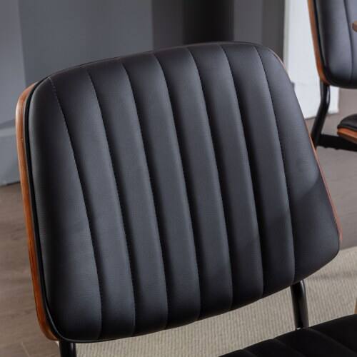 Alt View 5. LUCKY ONE - Assembled Mid Century Dining Chair Set of 2 Faux Leather with Walnut Bentwood Back Metal Legs - Black PU.