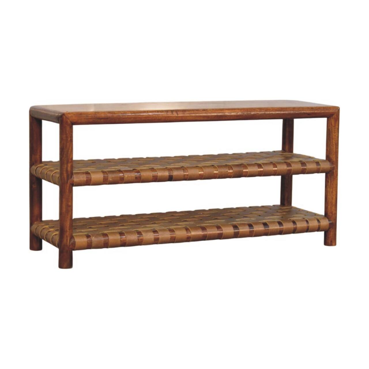 Back. Artisan Furniture - Artisan Furniture Solid Wood Regency Woven Chestnut 2 slot Shoe Rack, Dark Brown - Dark Brown.