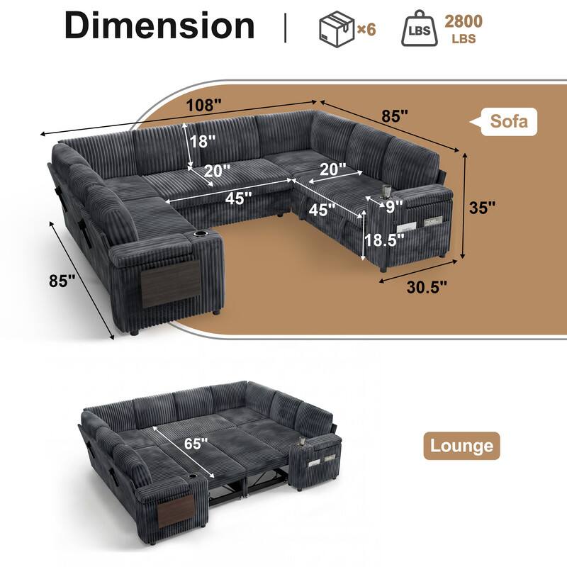 Dimension | x6 2800 LBS  
108" 18" 85" Sofa 20" 20" 45" 45" 9" 35" 18.5" 85" 30.5" 65" Lounge