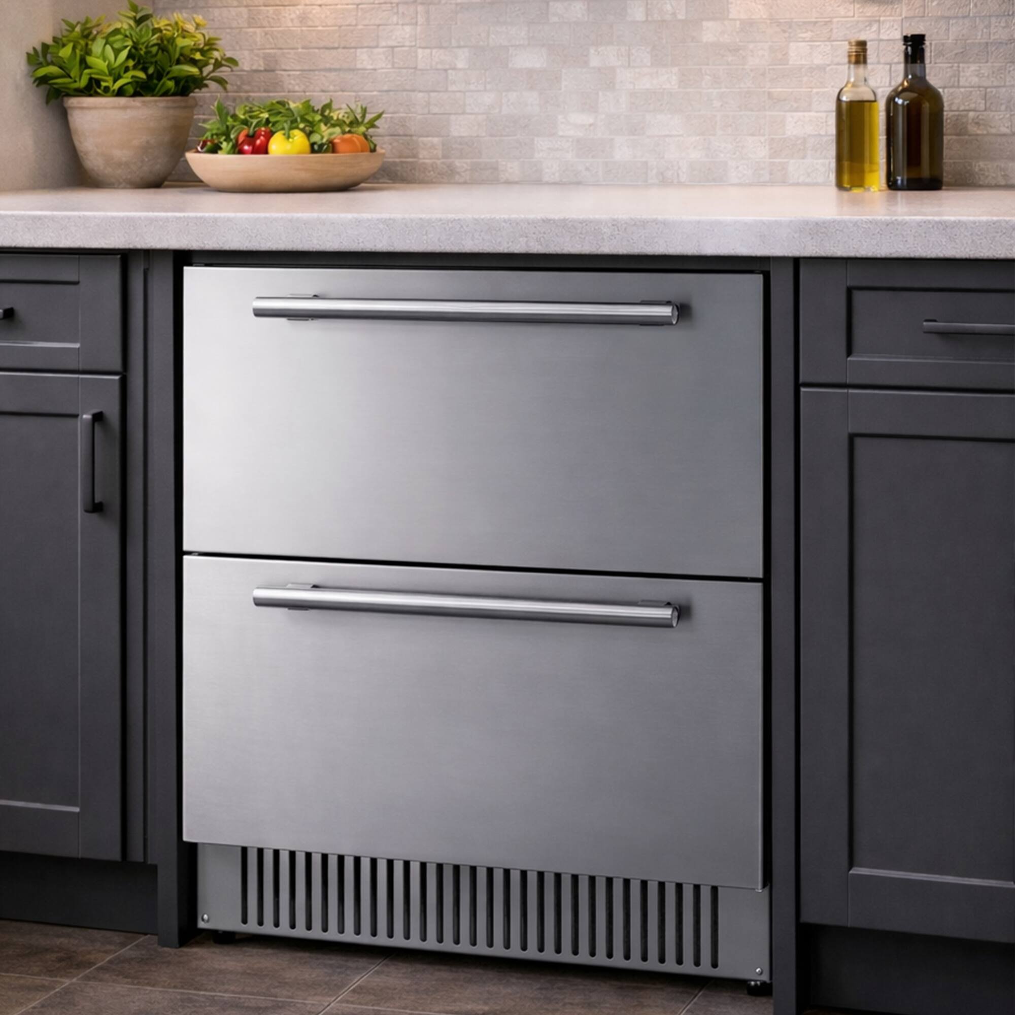 Back. SUMMIT - 27" wide built-in undercounter ADA height 2-drawer outdoor all-refrigerator - Steel.