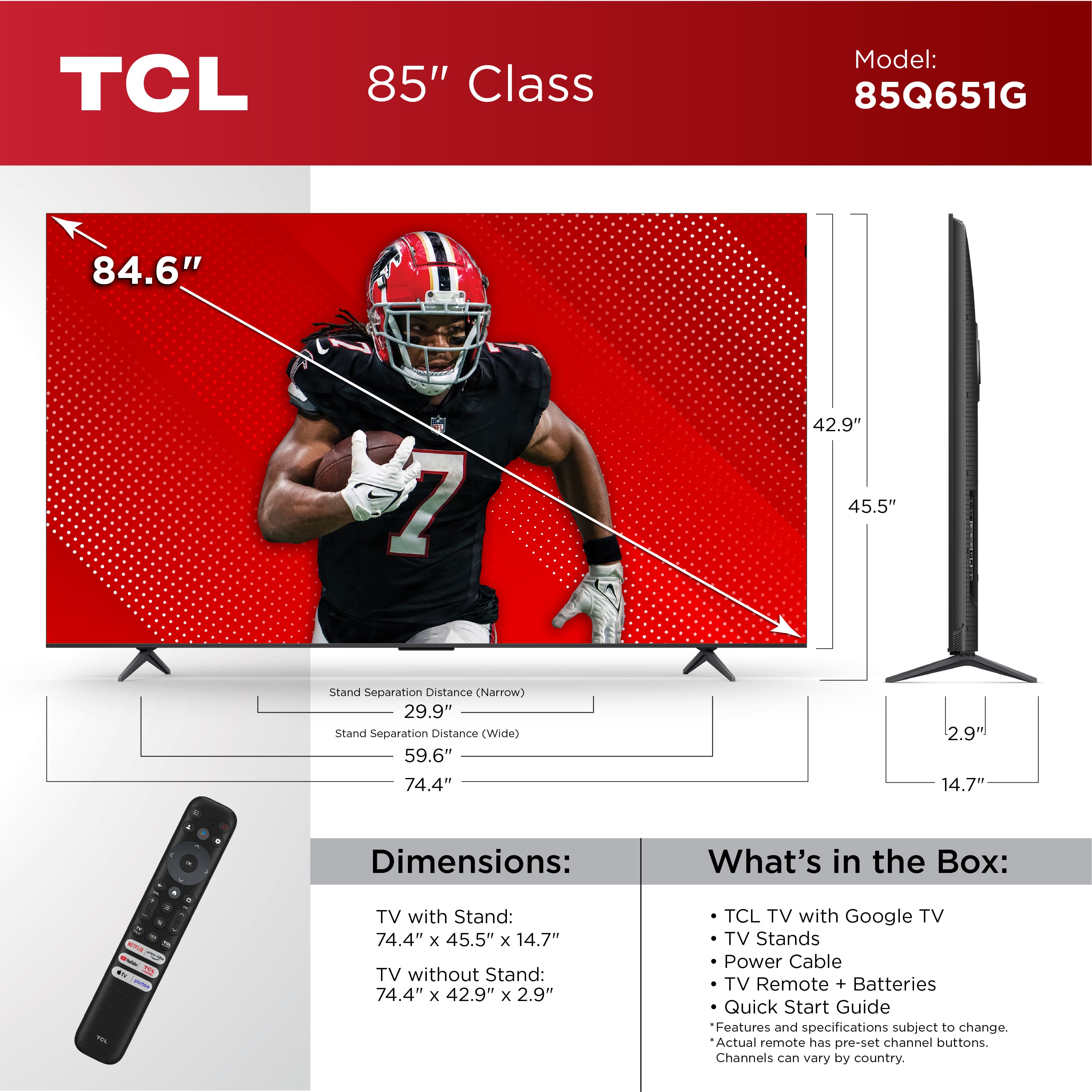 TCL 85" Class Q6Series 4K UHD HDR QLED Smart Google TV (2024) 85Q651G