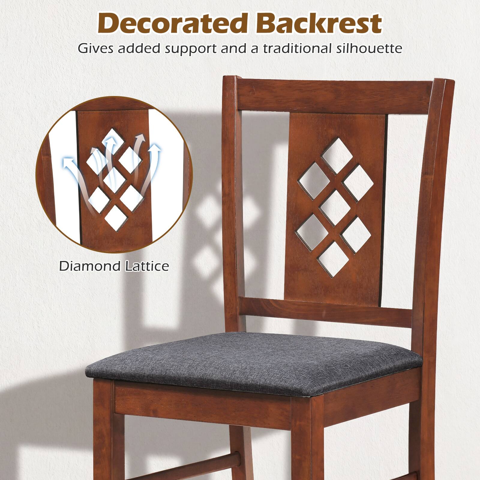 Decorated Backrest  
Gives added support and a traditional silhouette  
Diamond Lattice