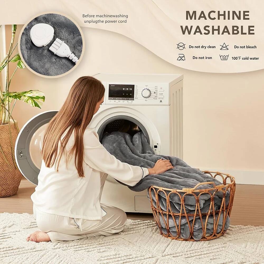 MACHINE WASHABLE

Before machine washing, unplug the power cord

Do not dry clean
Do not bleach
Do not iron
100°F cold water