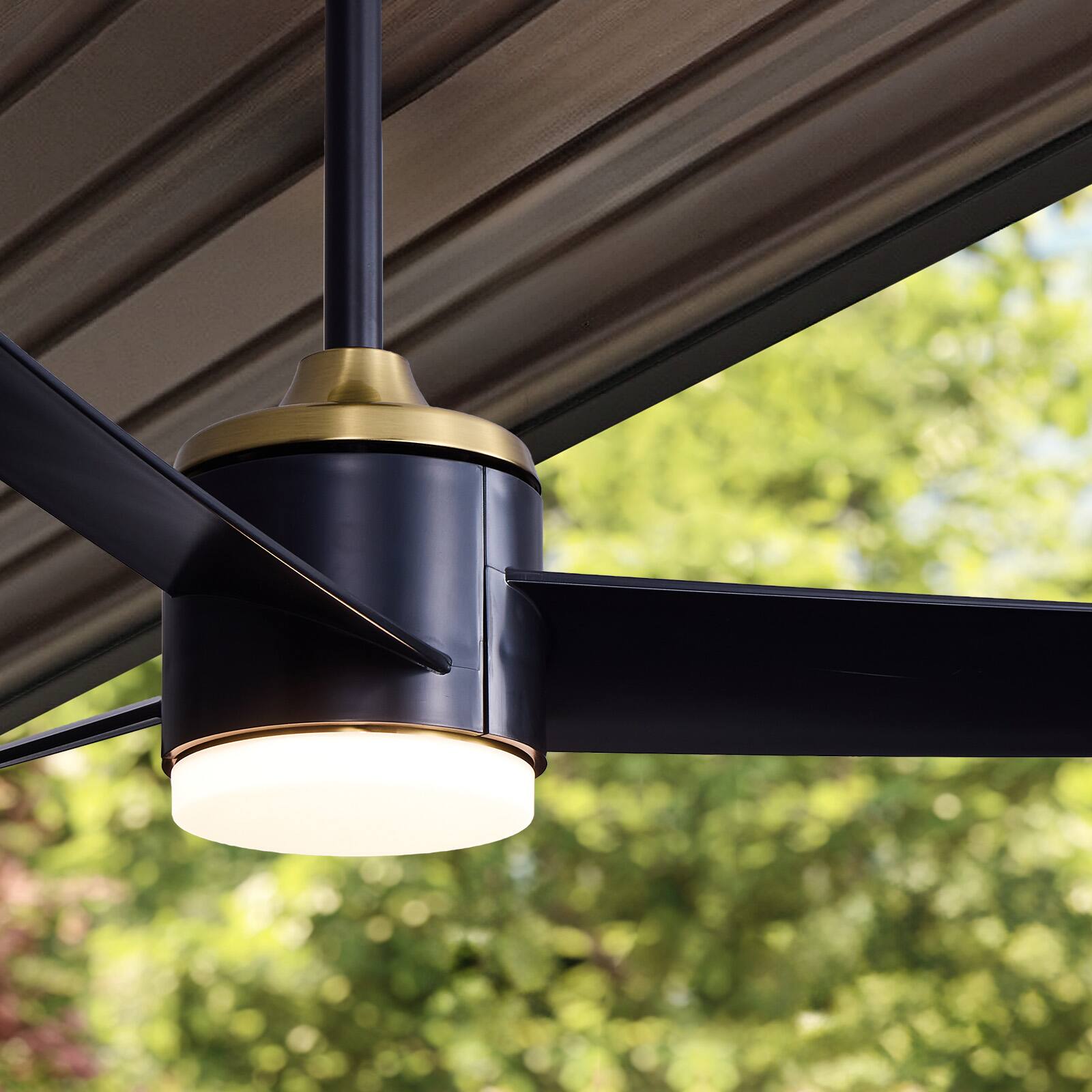 Alt View 3. Siljoy - 52 Inch 3 Blade Modern Industrial Ceiling Fan Matte Black and Gold Finish with LED Light for Bedroom Living Room - Matte Black and Gold.