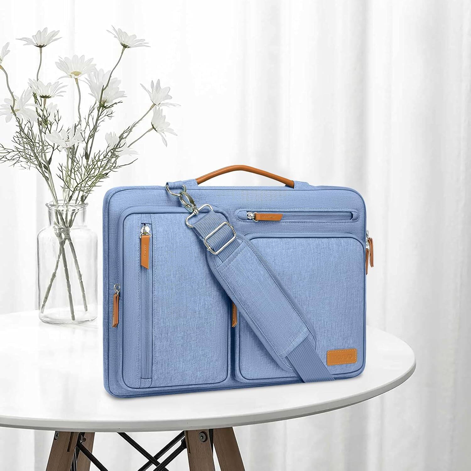Left. mosiso - 360 Protective Laptop Shoulder Bag 15-15.6 inch Computer Messenger Bag for MacBook Pro 16 inch HP Dell Lenovo Asus - Sky Blue.
