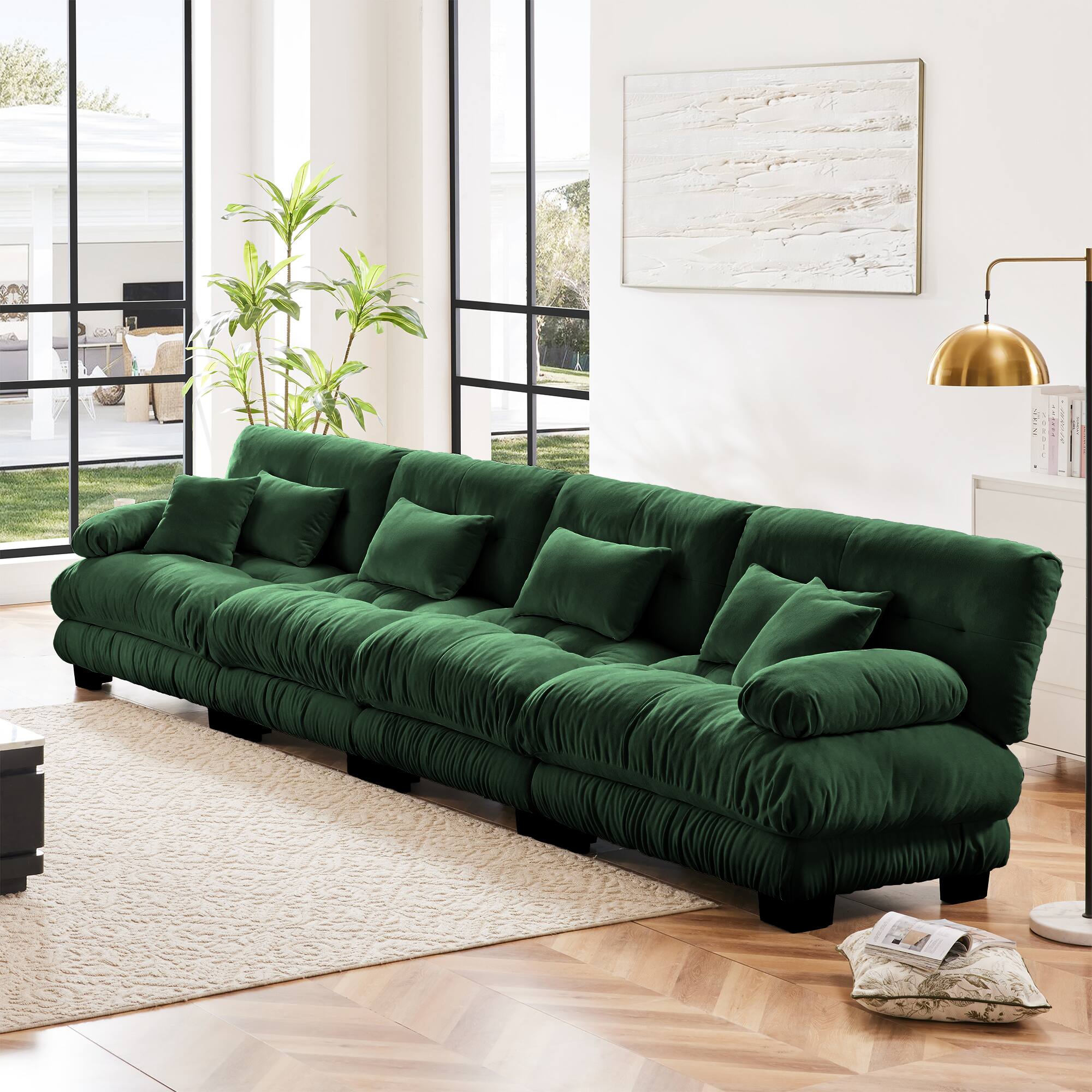 Aukfa - 4-Seater Sectional Sofa - Modular Deep Seat Chenille Couch, Comfy Upholstered for Living Room & Apartment - Green