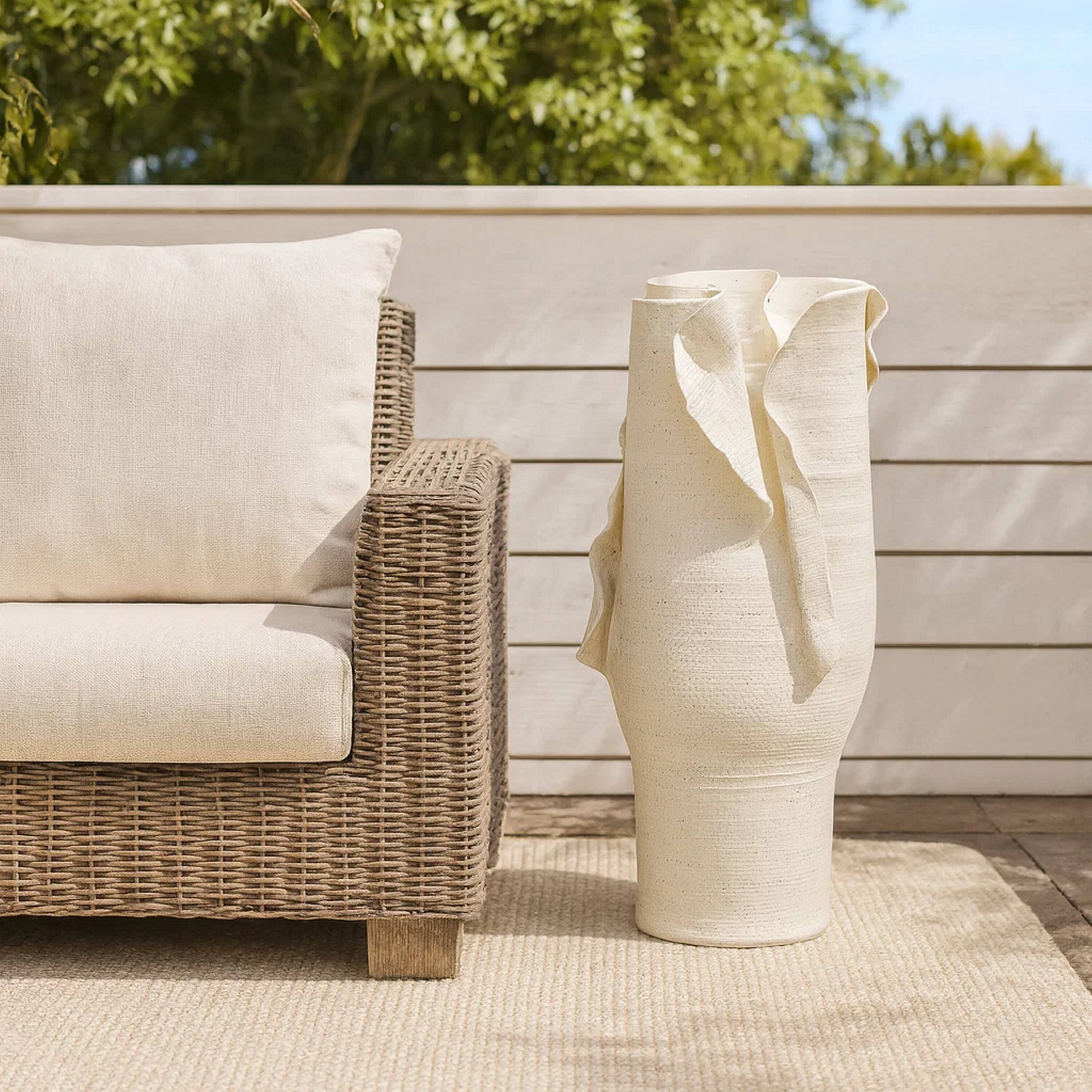 Alt View 2. Manhattan Lane - Tio Modern Vase Vessel, Flowing Petal Folds,  Porcelain 19 Inch - White.
