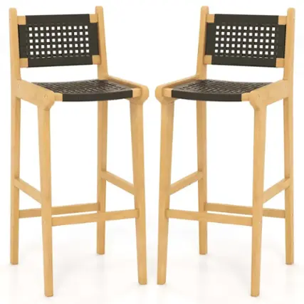 Front. Costway - 2 PCS 30" Teak Wood Bar Chair with Backrest & Footrest Bar Height Chair for Deck - Black + Natural.