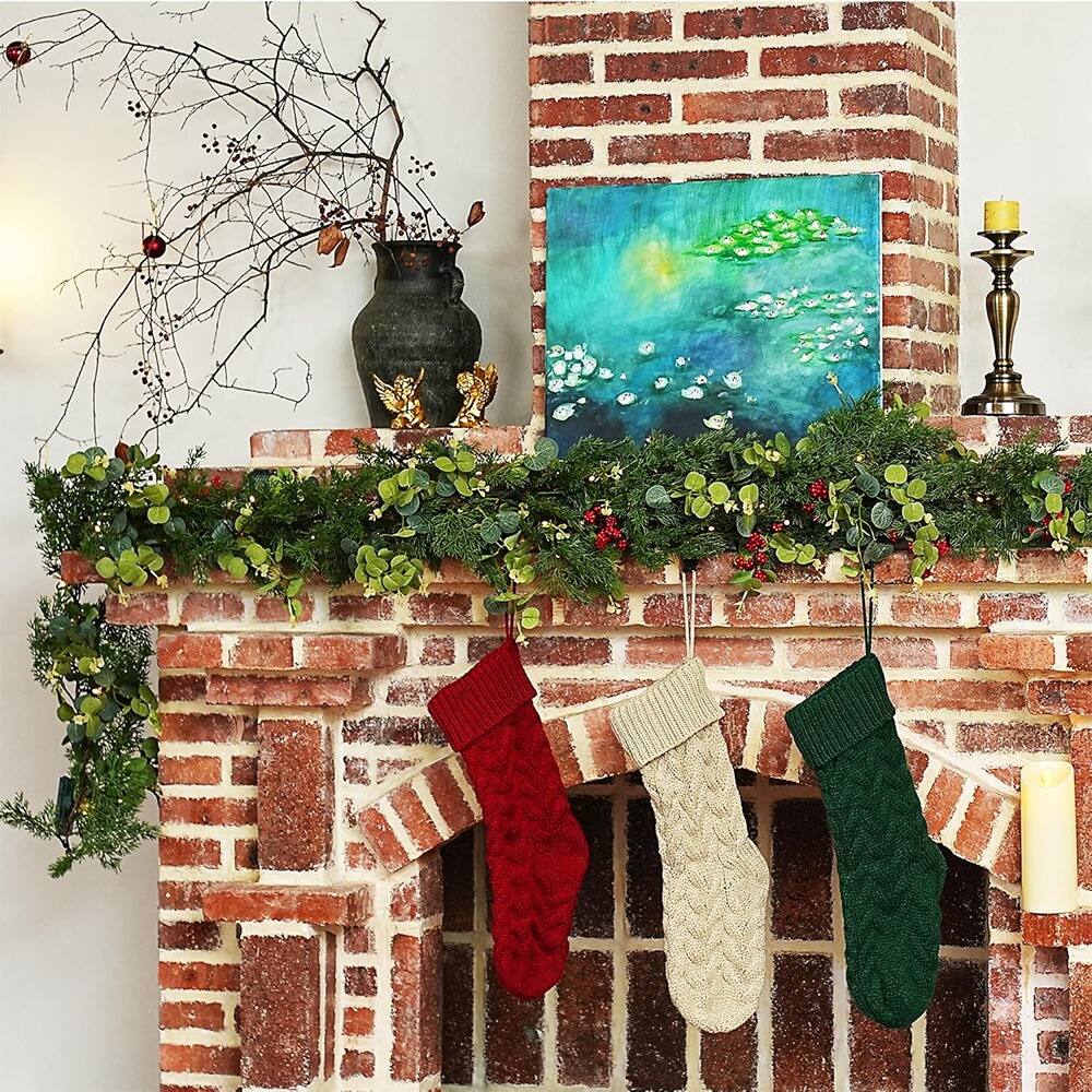 Angle. PARKER SLATER - Pre-Lit Christmas Garland 6.5FT Pine Branches with Eucalyptus Leaves - Green.