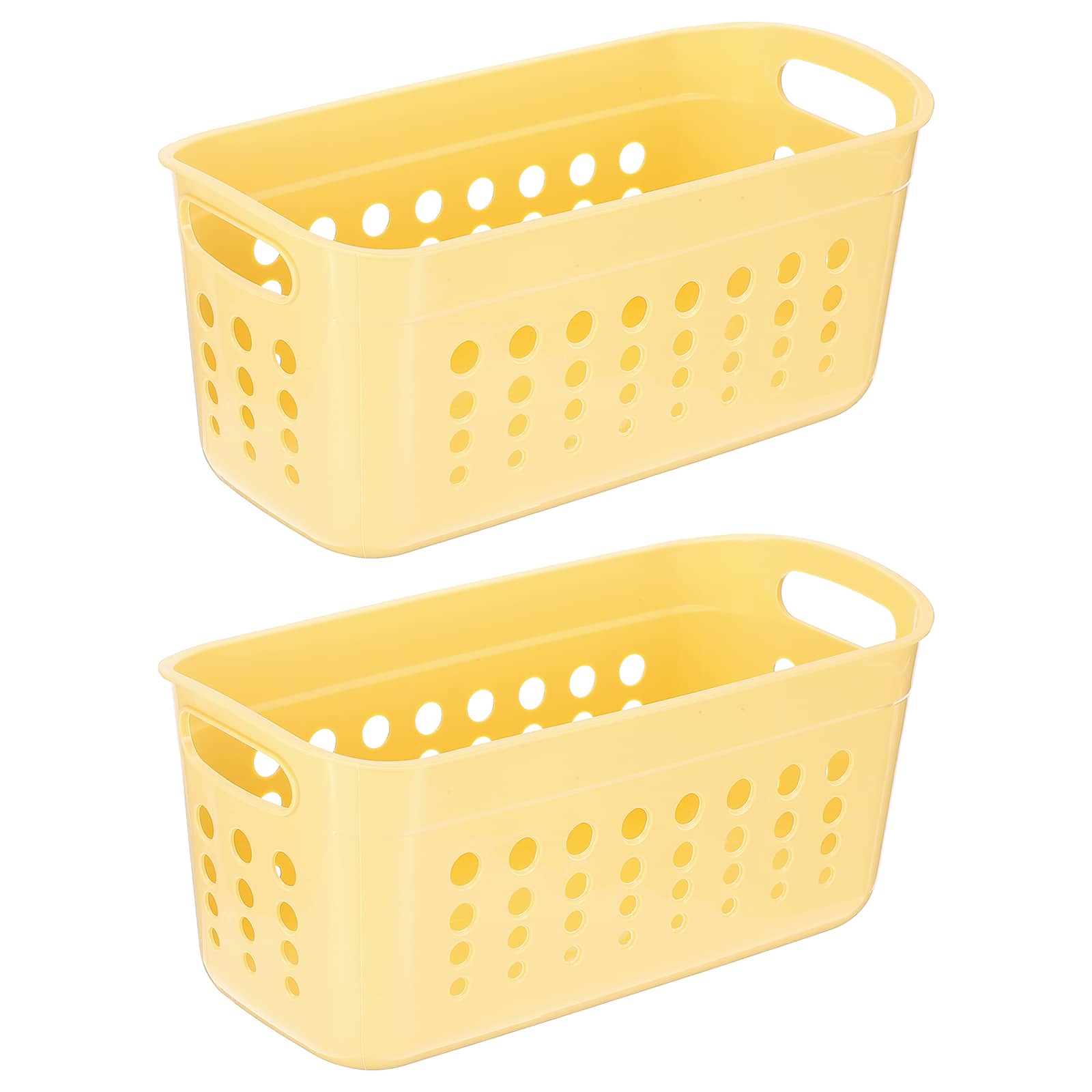 Unique Bargains - 2pcs Pantry Plastic Storage Baskets, 13.31x6.81x6.3", Stackable Organizer with Handle, for Shelves Bathroomss Closet - Yellow