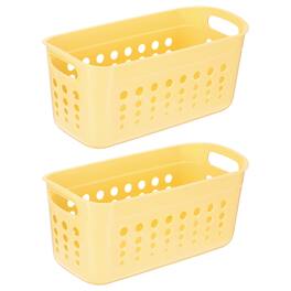 Unique Bargains - 2pcs Pantry Plastic Storage Baskets, 13.31x6.81x6.3", Stackable Organizer with Handle, for Shelves Bathroomss Closet - Yellow