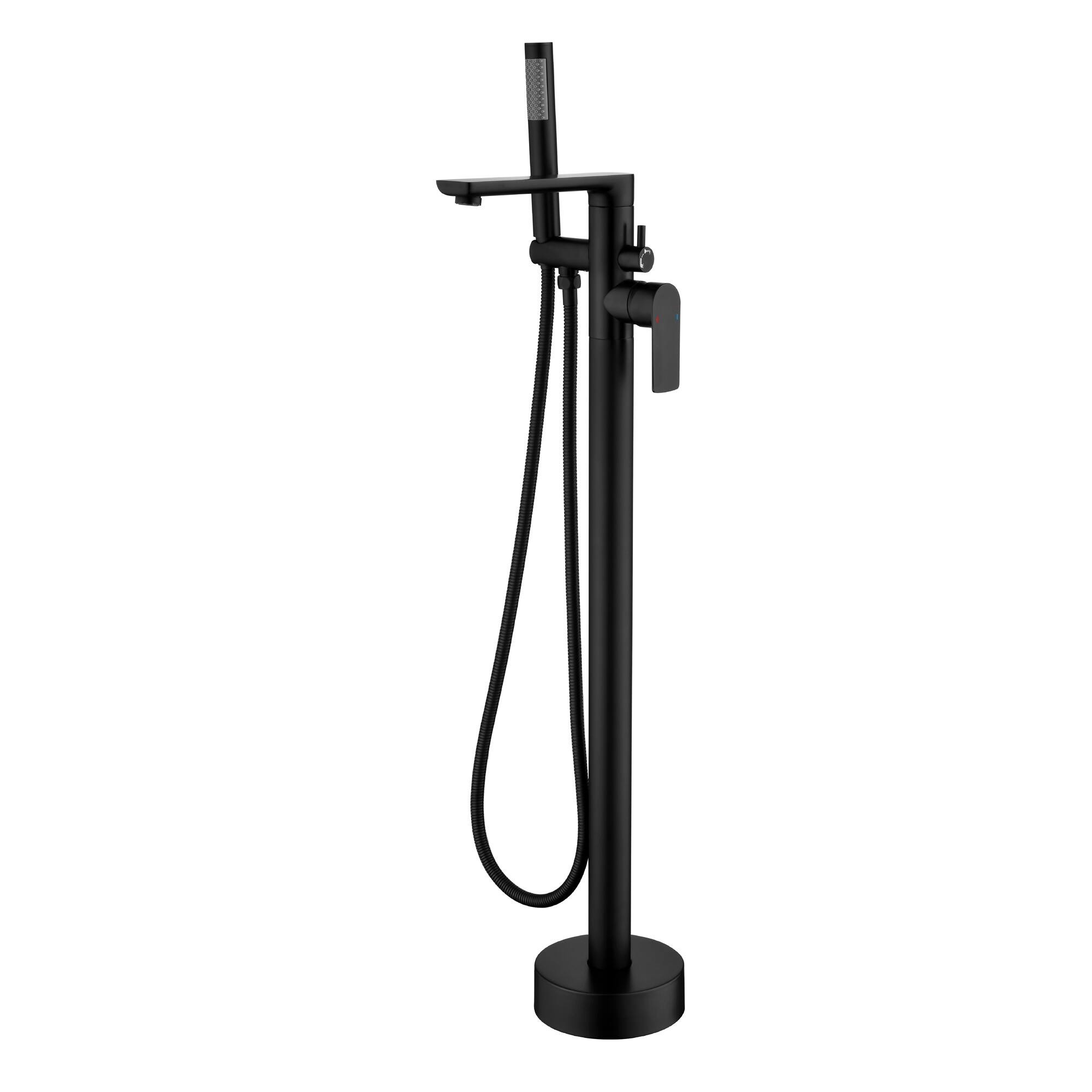 Front. Boyel Living - Matte Black Freestanding Bathtub Faucet Solid Brass 360° Swivel 60-Inch Hose Aerated Spout cUPC - Matte Black.