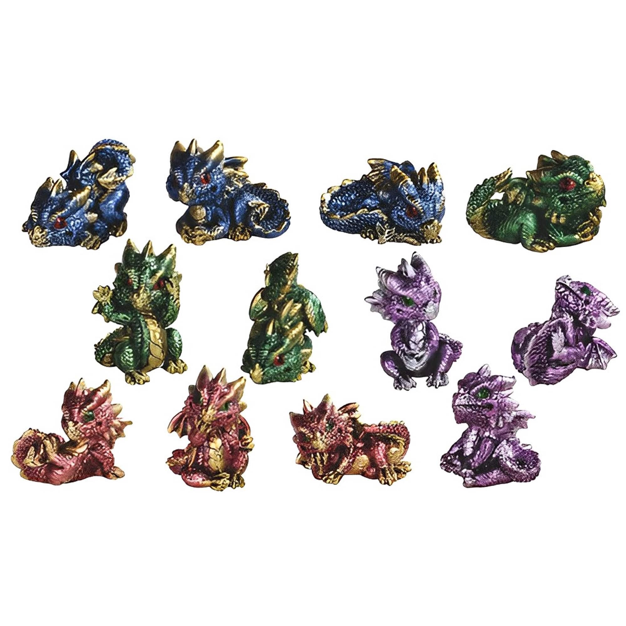 FC Design - 12-PC Miniature Dragons in Different Poses 2.25"H Figurine Statue Set Desk Tabletop Medieval Gaming Home Decor - Multi-Color