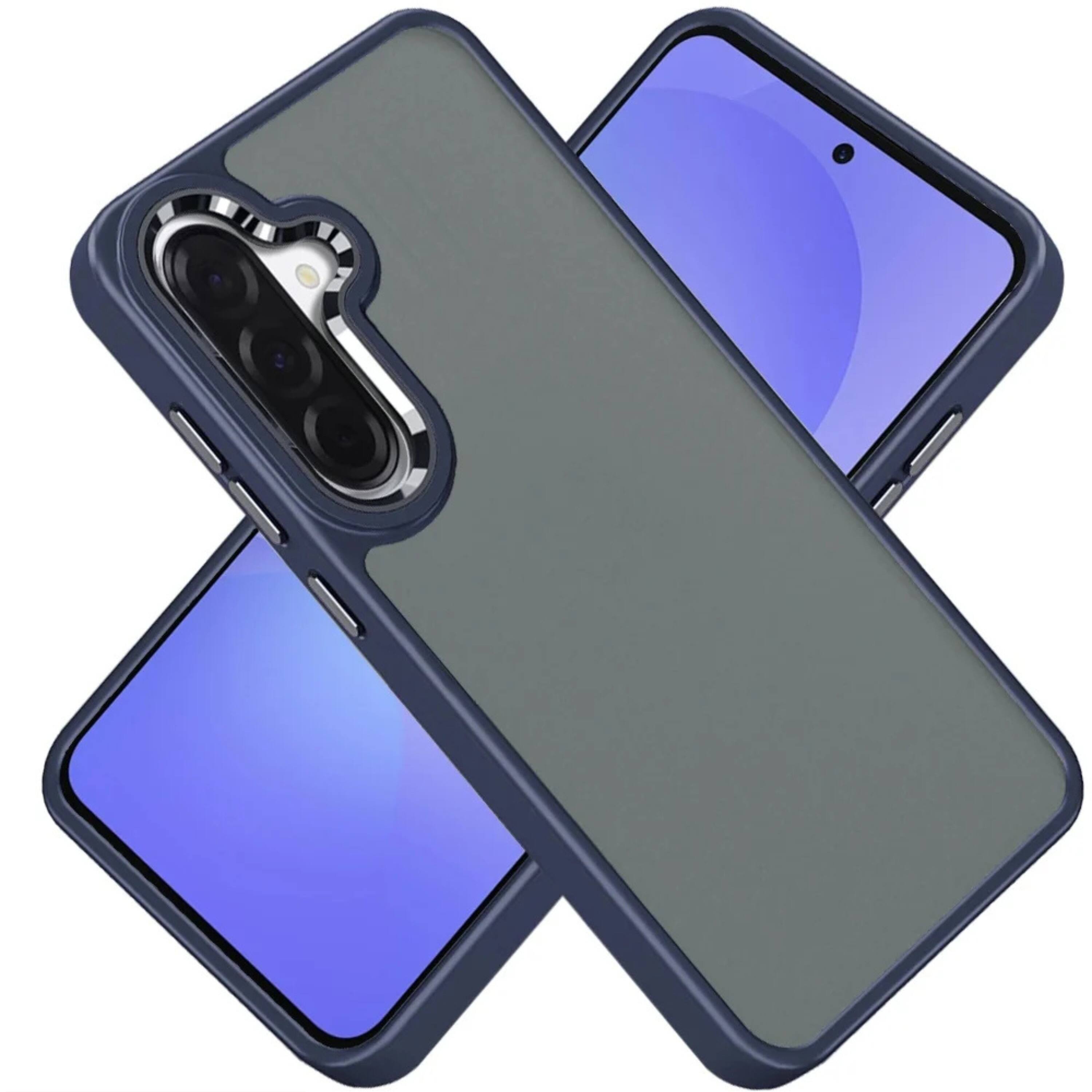 Angle. Kitcheniva - Smooth Thick Acrylic Phone Case With Tempered Glass For Samsung Galaxy A37 5G Dark Blue - Dark Blue.