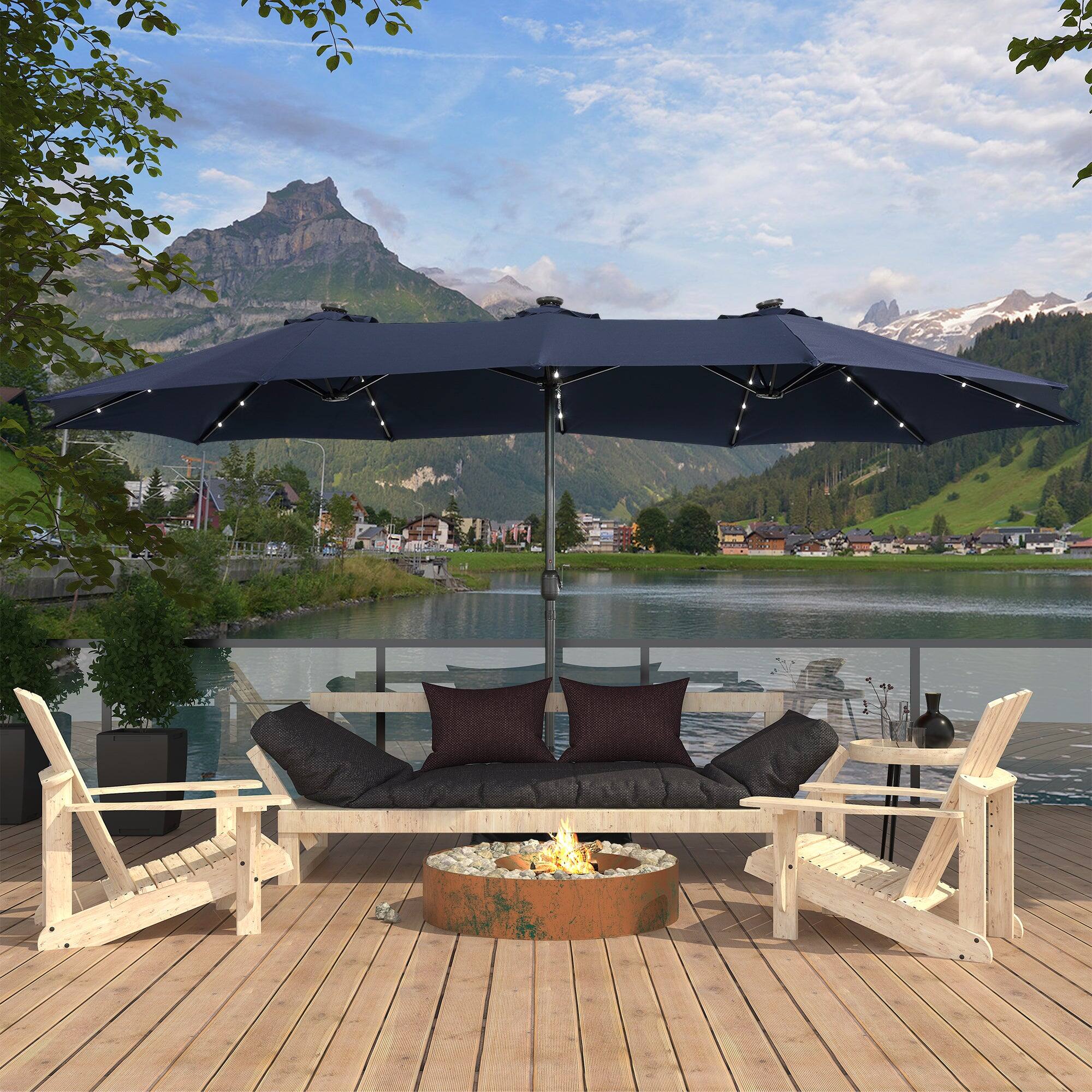 Alt View 3. Boyel Living - 15 FT Extra Large Double Sided Patio Umbrella with Base and Solar LED - Navy.