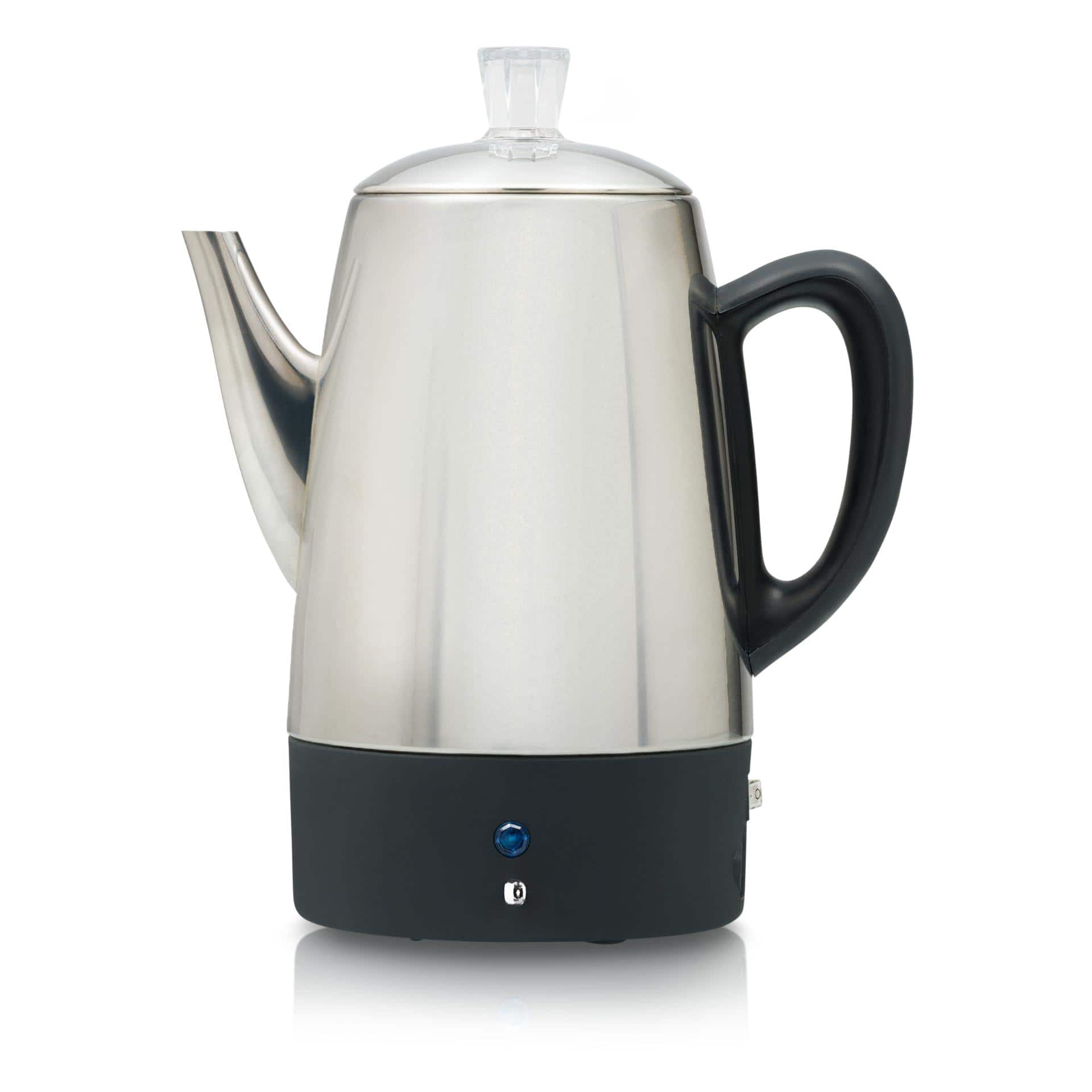 Dapper Styles - Percolator Coffee Pot Electric 10 Cup Stainless Steel Maker. With Keep Warm Function Cups Basket - Silver
