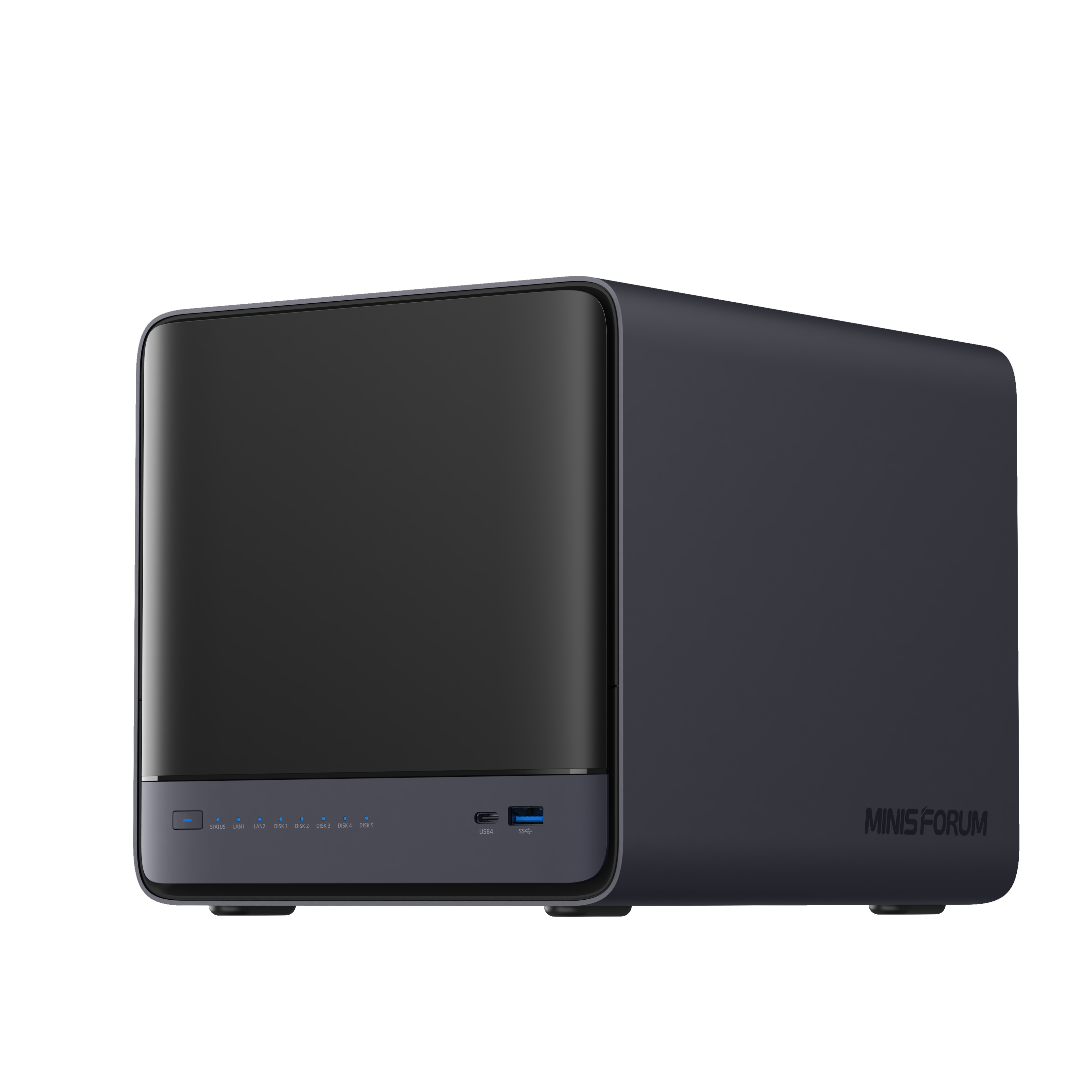 Angle. Minisforum - MINISFORUM N5 Air 5 AI NAS, AMD Ryzen 7 255(8C/16T) CPU, Barebone, 64GB SSD.