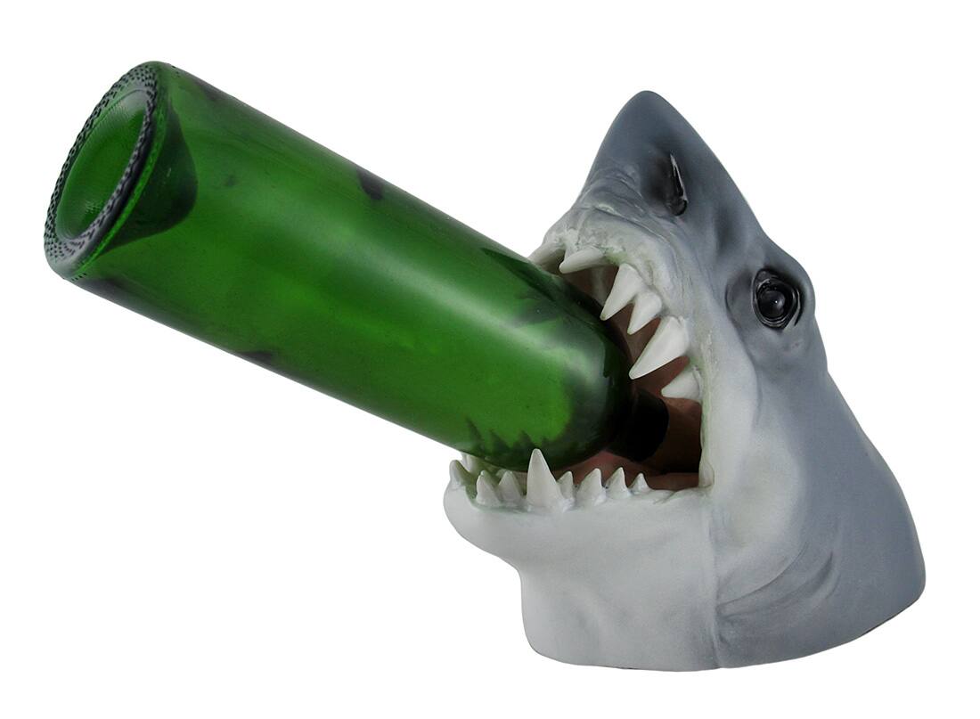 Alt View 2. Zeckos - Parched Predator Shark Head Wine Bottle Holder - Gray.