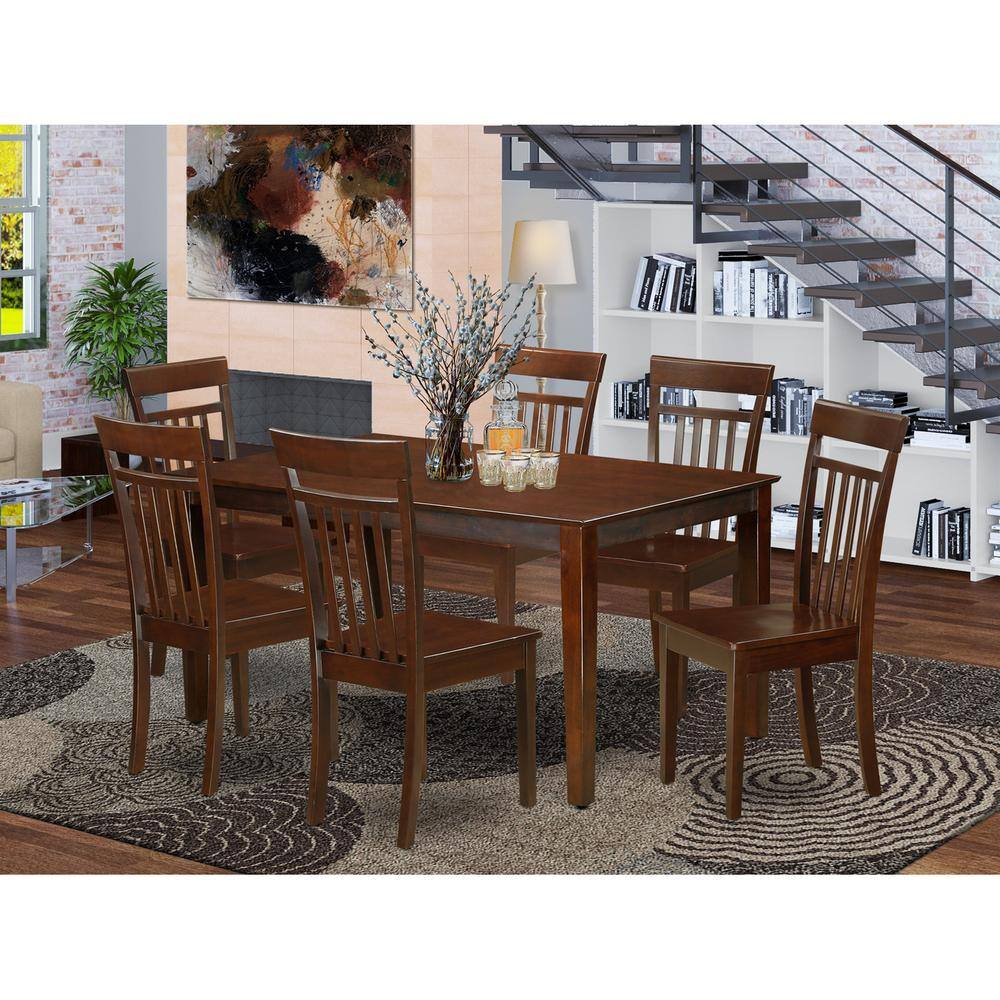 Back. East West Furniture - 7 PC Dining room set for 6 - Dining Table and 6 Dining Chairs - Mahogany.