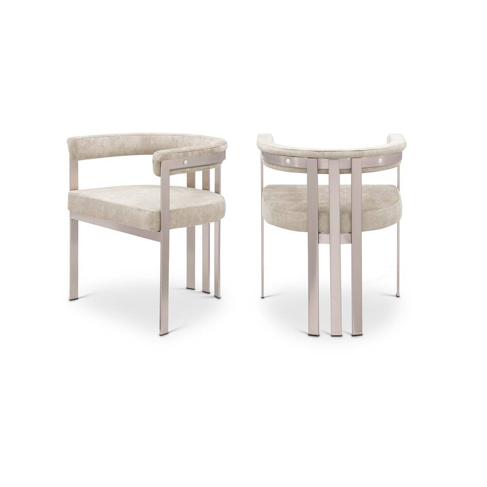 Front. Meridian Furniture - Marcello Beige Velvet Dining Chair, Set of 2 - Beige.