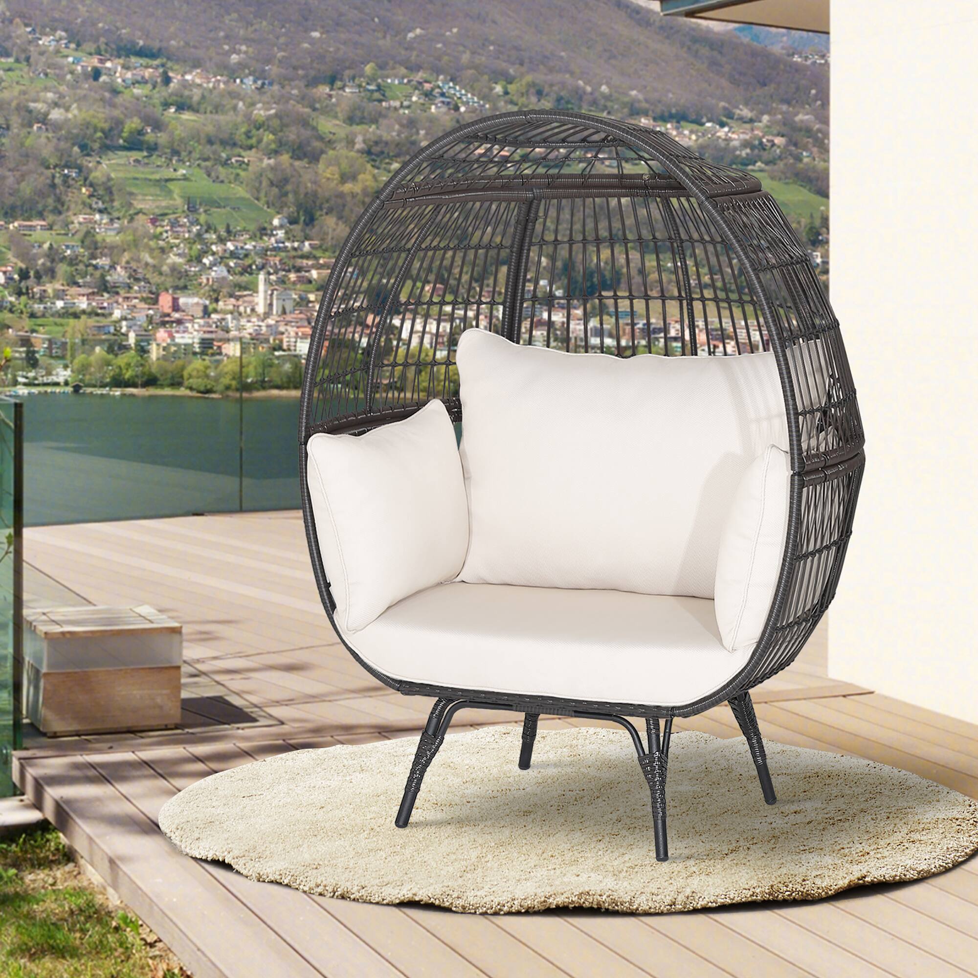 Alt View 1. Costway - Costway Patio Oversized Rattan Wicker Egg Chair Lounge Basket 4 Cushion Indoor & Outdoor - White.