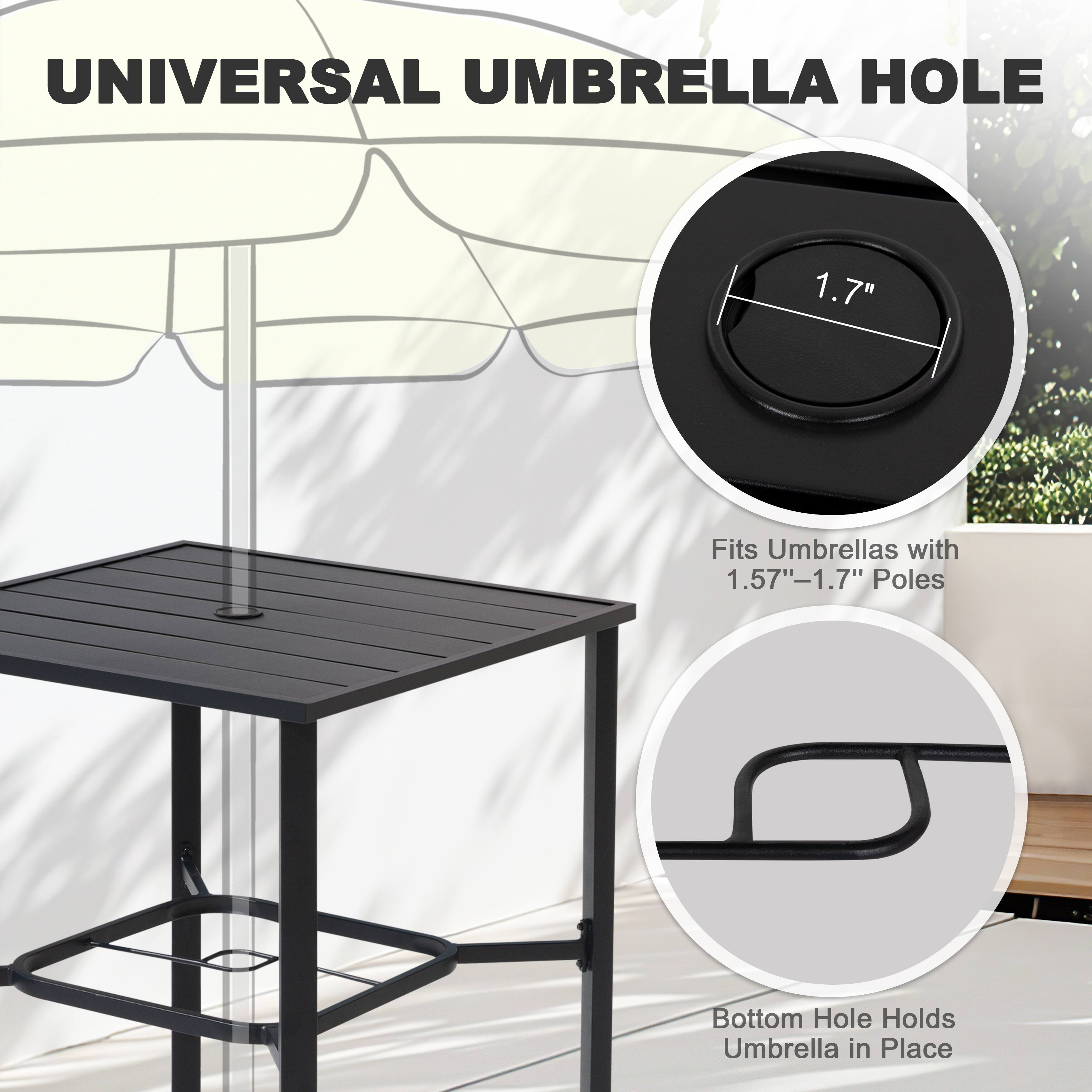 UNIVERSAL UMBRELLA HOLE

1.7" Fits Umbrellas with 1.57"-1.7" Poles

Bottom Hole Holds Umbrella in Place