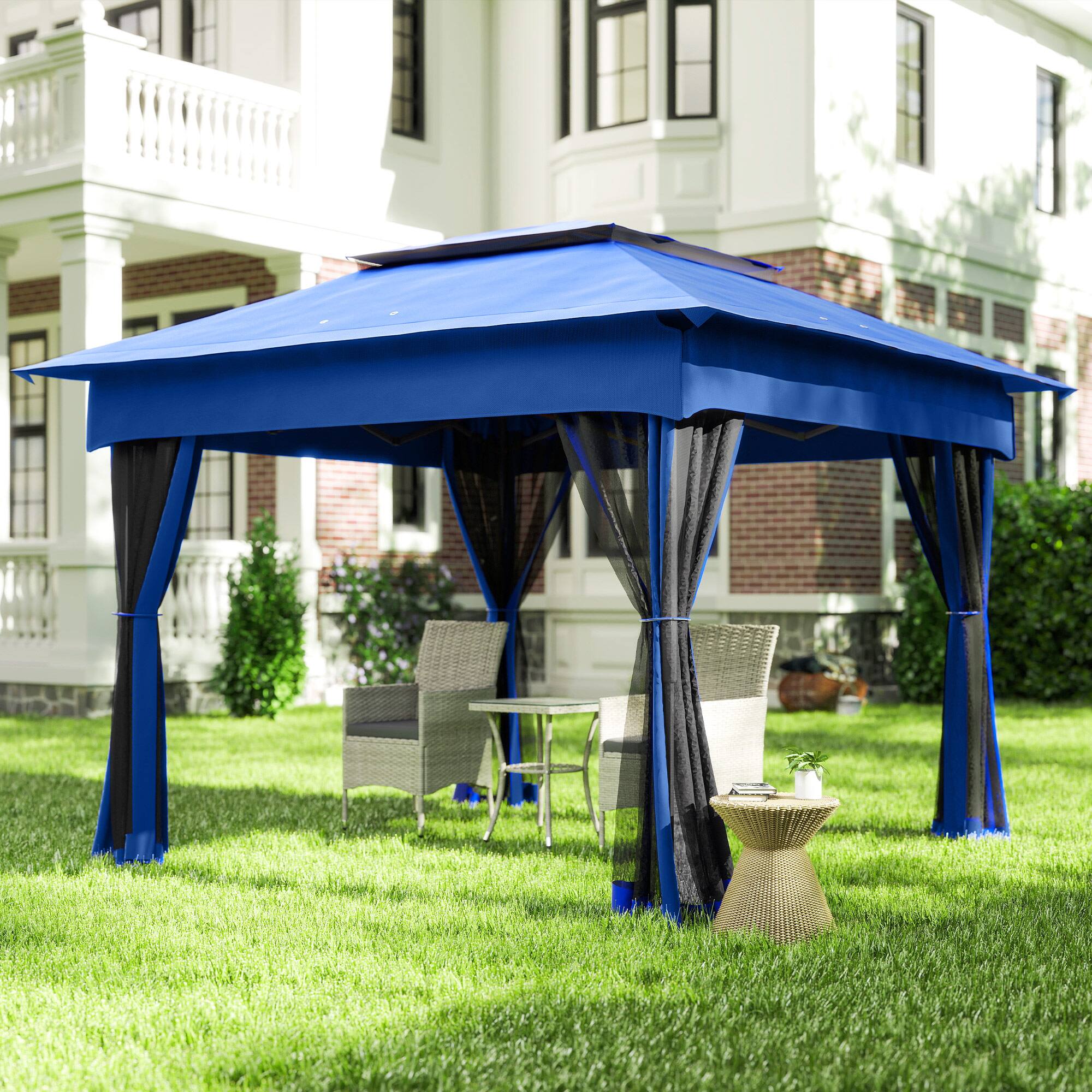 Alt View 8. Outsunny - Outdoor Patio Pop Up Canopy Gazebo Shelter with Zipper Netting, Carry Bag - Blue.