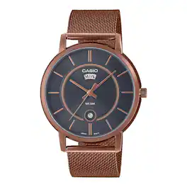 Casio - Men’s Rose Gold Gray Dial Stainless Steel Mesh Bracelet Watch - MTP-B120MR-8AVDF - Bronze
