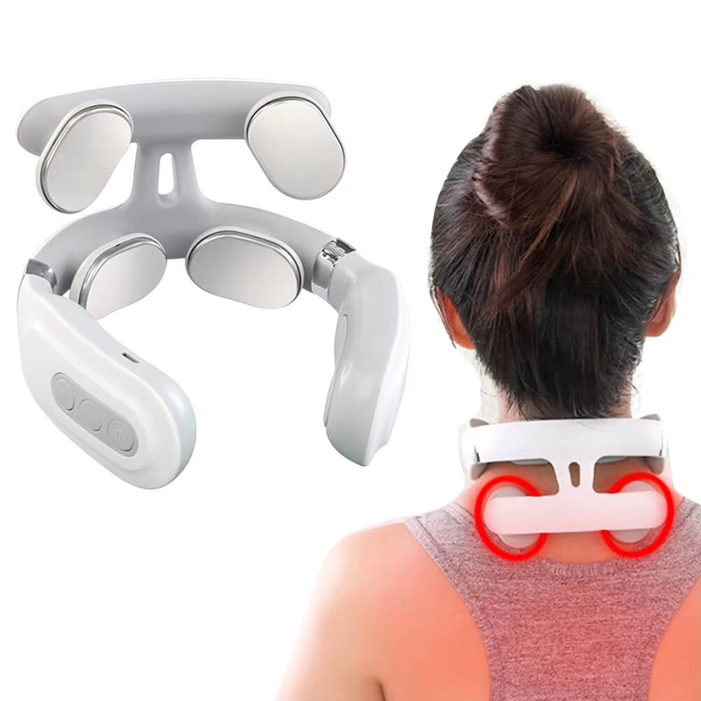 Alt View 1. Cubilan - 4-Head Electric Neck Massager with Heat USB Rechargeable Portable Relaxation Device - White.