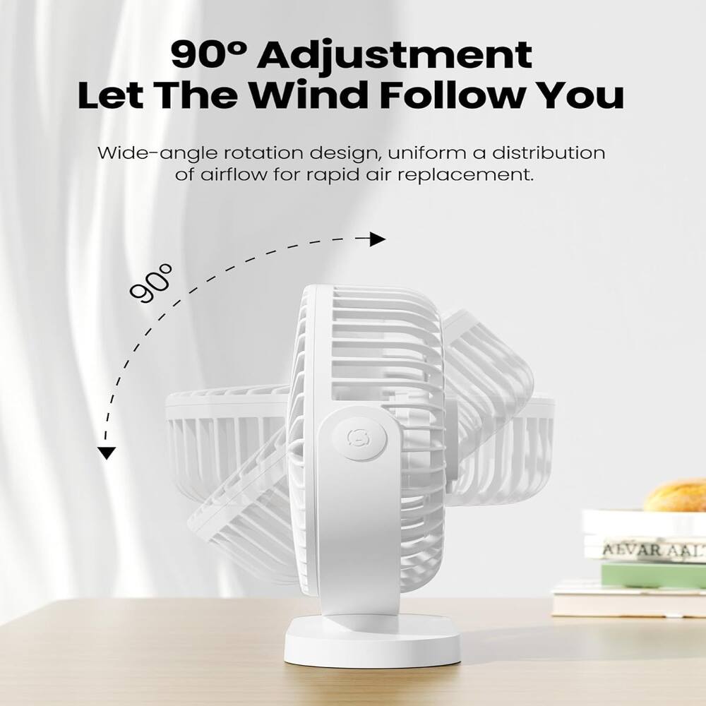 90° Adjustment  
Let The Wind Follow You  

Wide-angle rotation design, uniform distribution of airflow for rapid air replacement.
