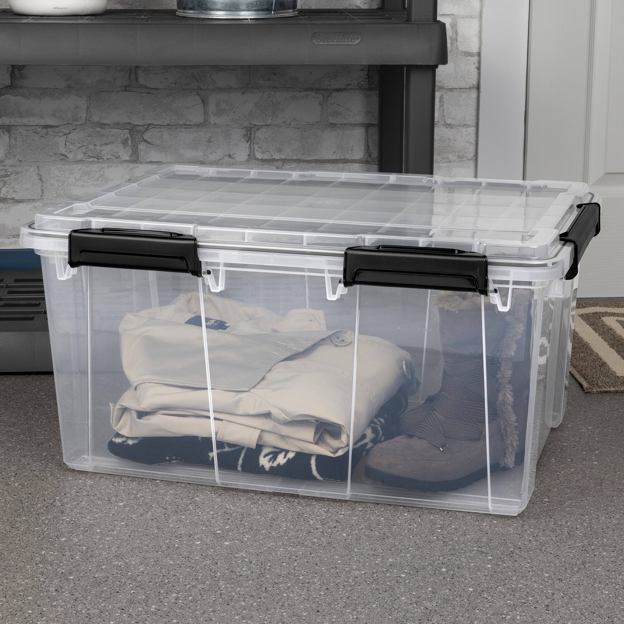 Alt View 3. Sterilite - Sterilite 80 Qt Gasket Box, Stackable Storage Container with Lids, Black, 8 Pack.