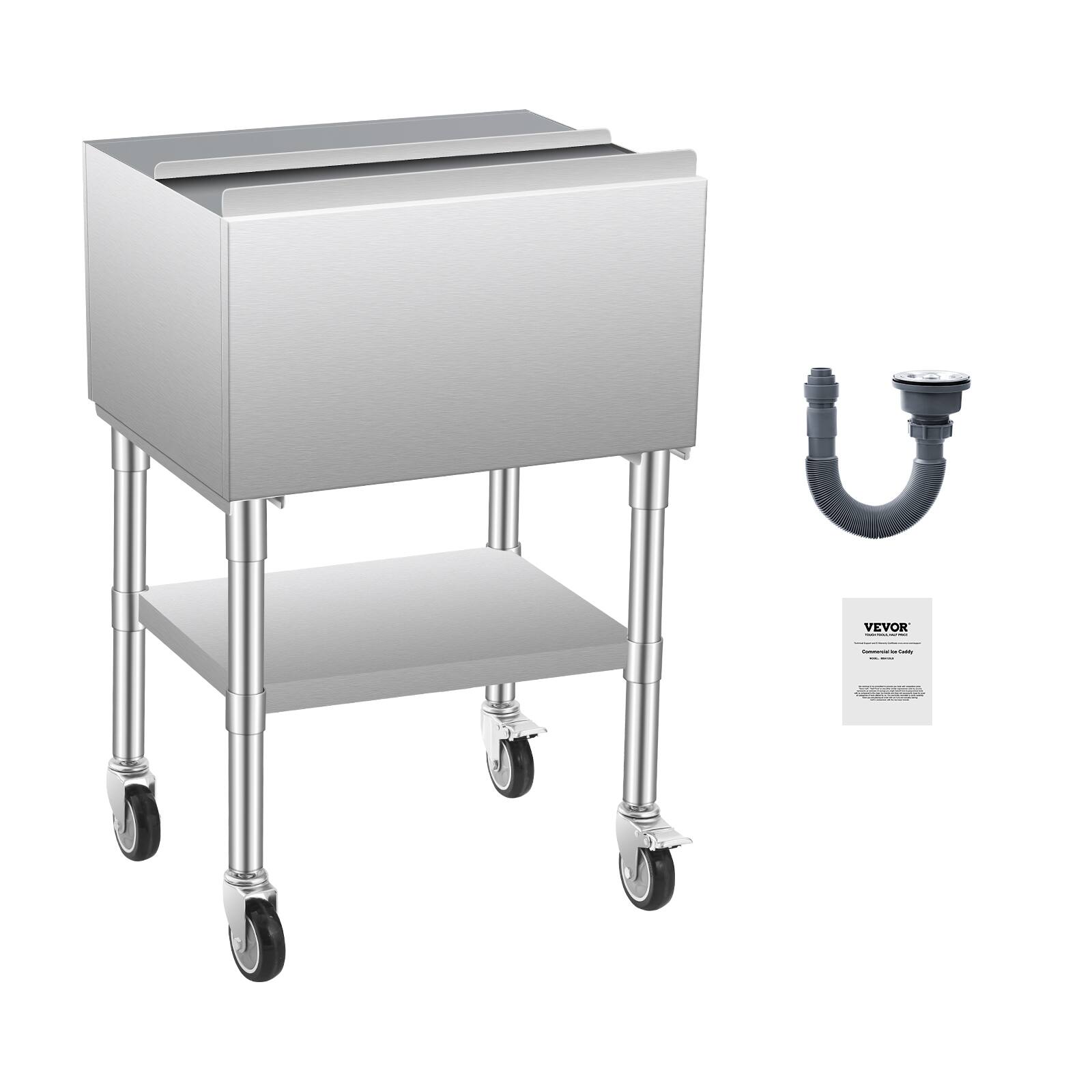 Alt View 5. VEVOR - Commercial Ice Bin, 61.6 L Rolling Ice Chest on Wheels, 24 x 19.1 x 36.8 in Stainless Steel Cooler Cart with Sliding Lid - stainless steel color.