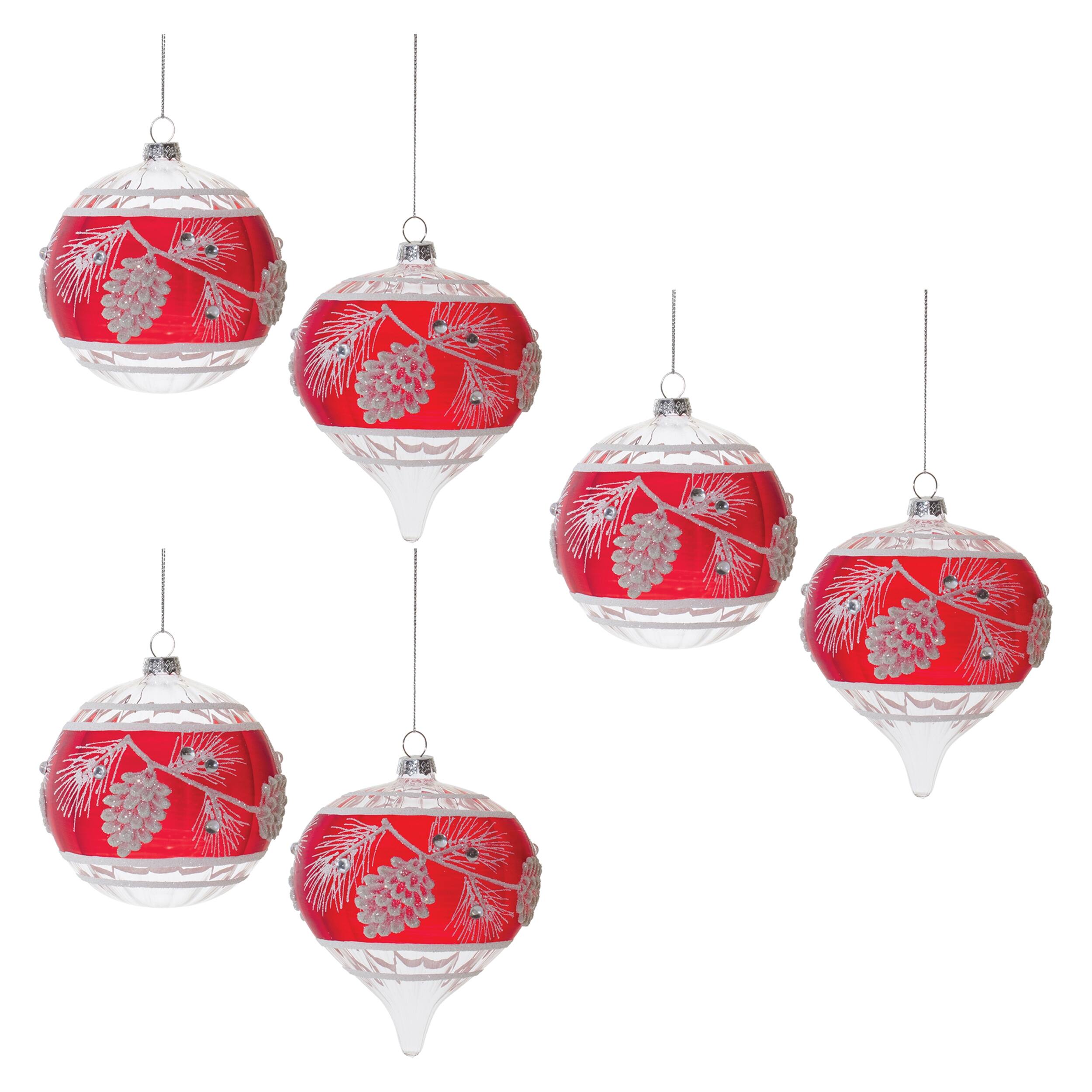 Alt View 2. BreeBe - Glittered Glass Pinecone Ornament (Set of 6) - Red, White.