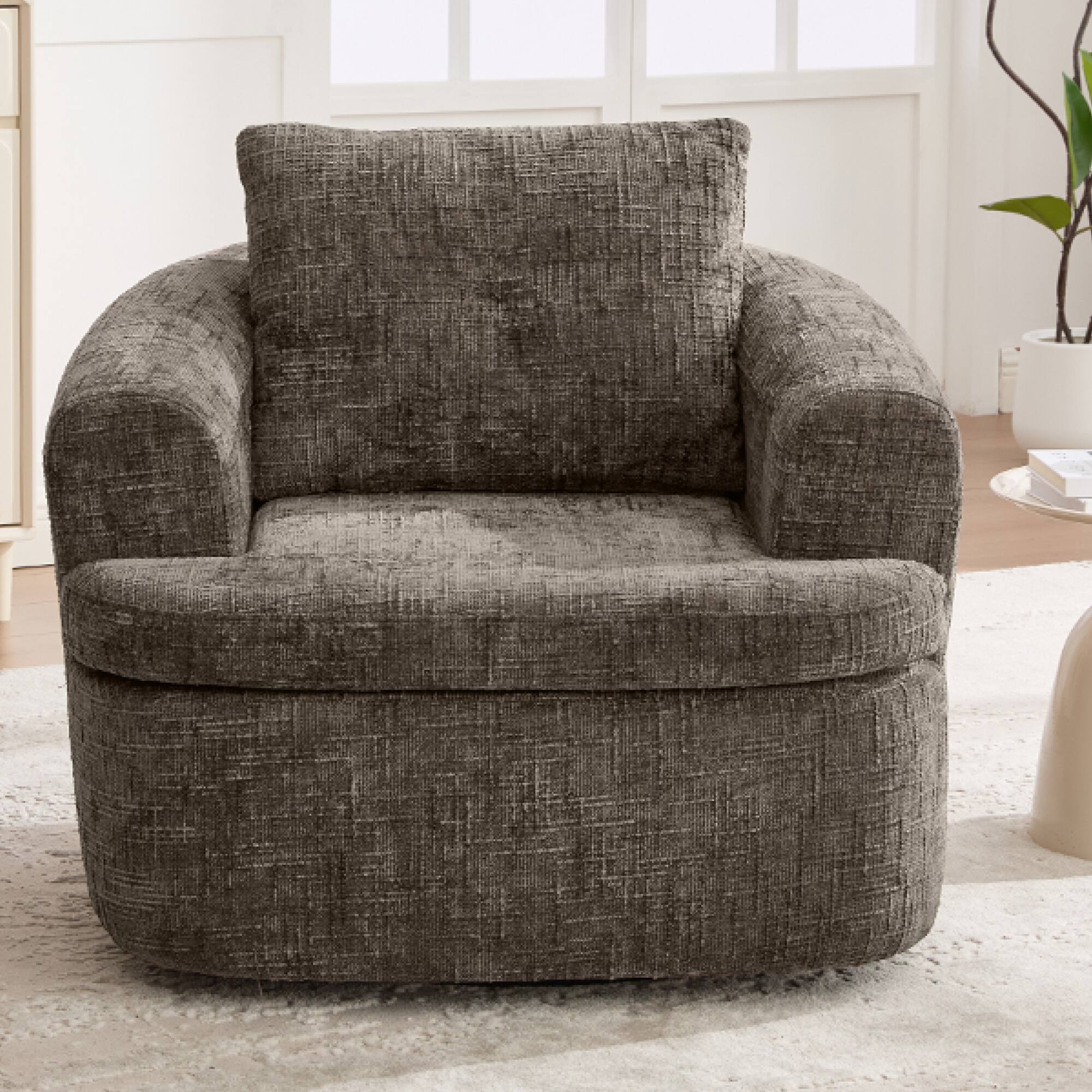 Left. GOODSILO - Modern 360-Degree Swivel Accent Barrel Chair with Dual-Layer Cushion Design for Living Room and Office - Brown.