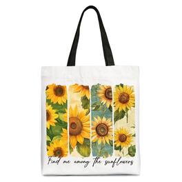 OrnamentallyYou - Find Me Among the Sunflowers Floral Canvas Tote Bag, Trendy Women Gift - White Black