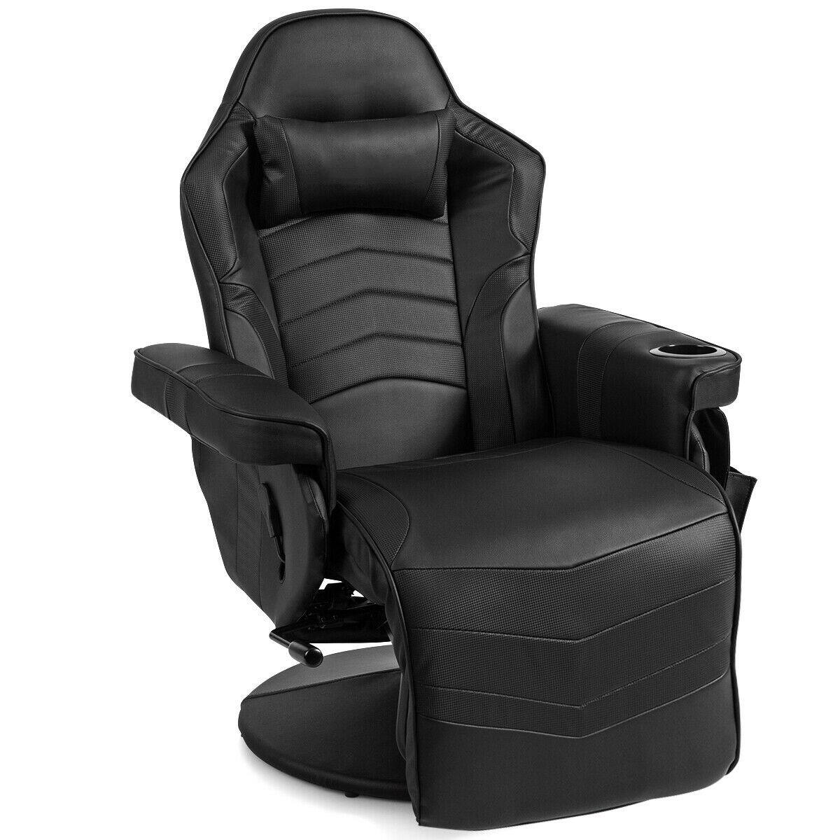 Front. Ecooso - Gaming Chair Ergonomic High Back Massage Recliner with Headrest and Lumbar Support Pillow - Black.