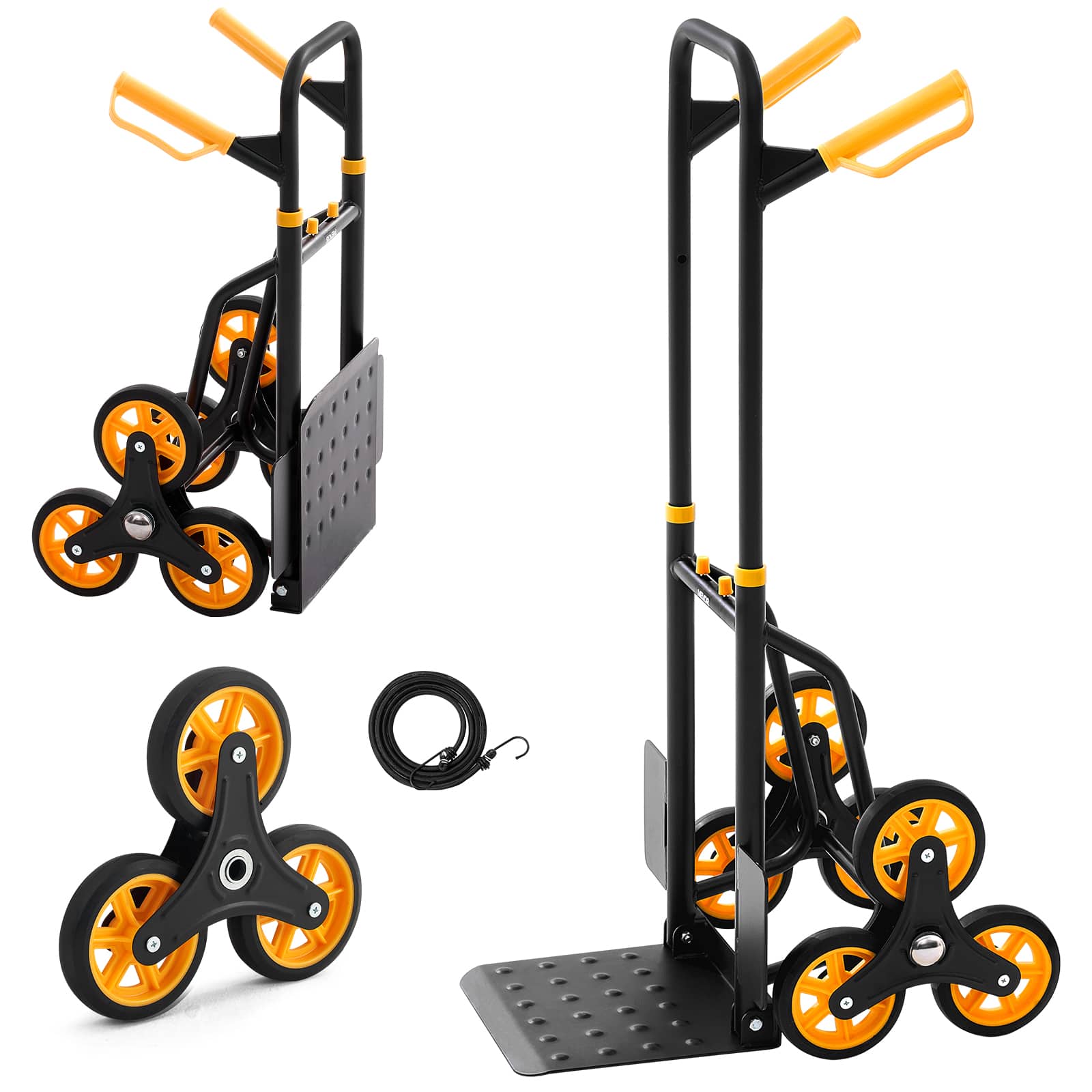VEVOR - Stair Climbing Cart, 330 lbs Stair-Climbing Capacity, Heavy-Duty Folding Trolley Cart with Telescoping Handle - Black + Orange