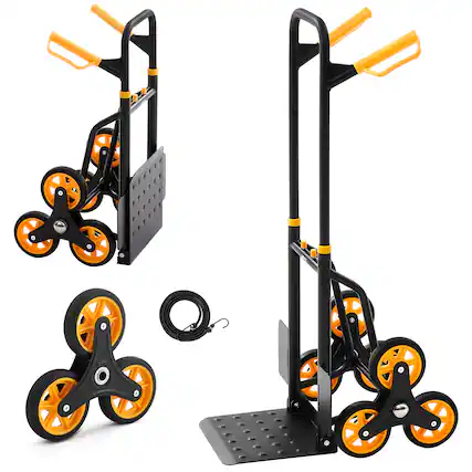 Front. VEVOR - Stair Climbing Cart, 330 lbs Stair-Climbing Capacity, Heavy-Duty Folding Trolley Cart with Telescoping Handle - Black + Orange.