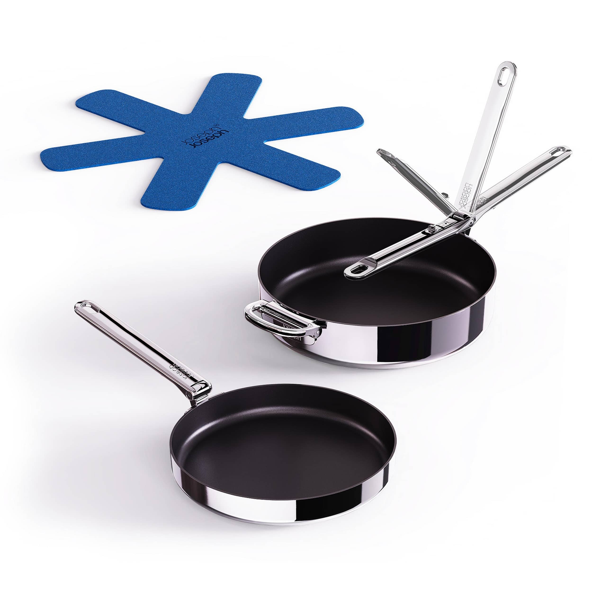 Joseph Joseph - Space Steel 2-piece Ceramic Non-stick Fry Pan Set with Folding Handles - Stainless Steel