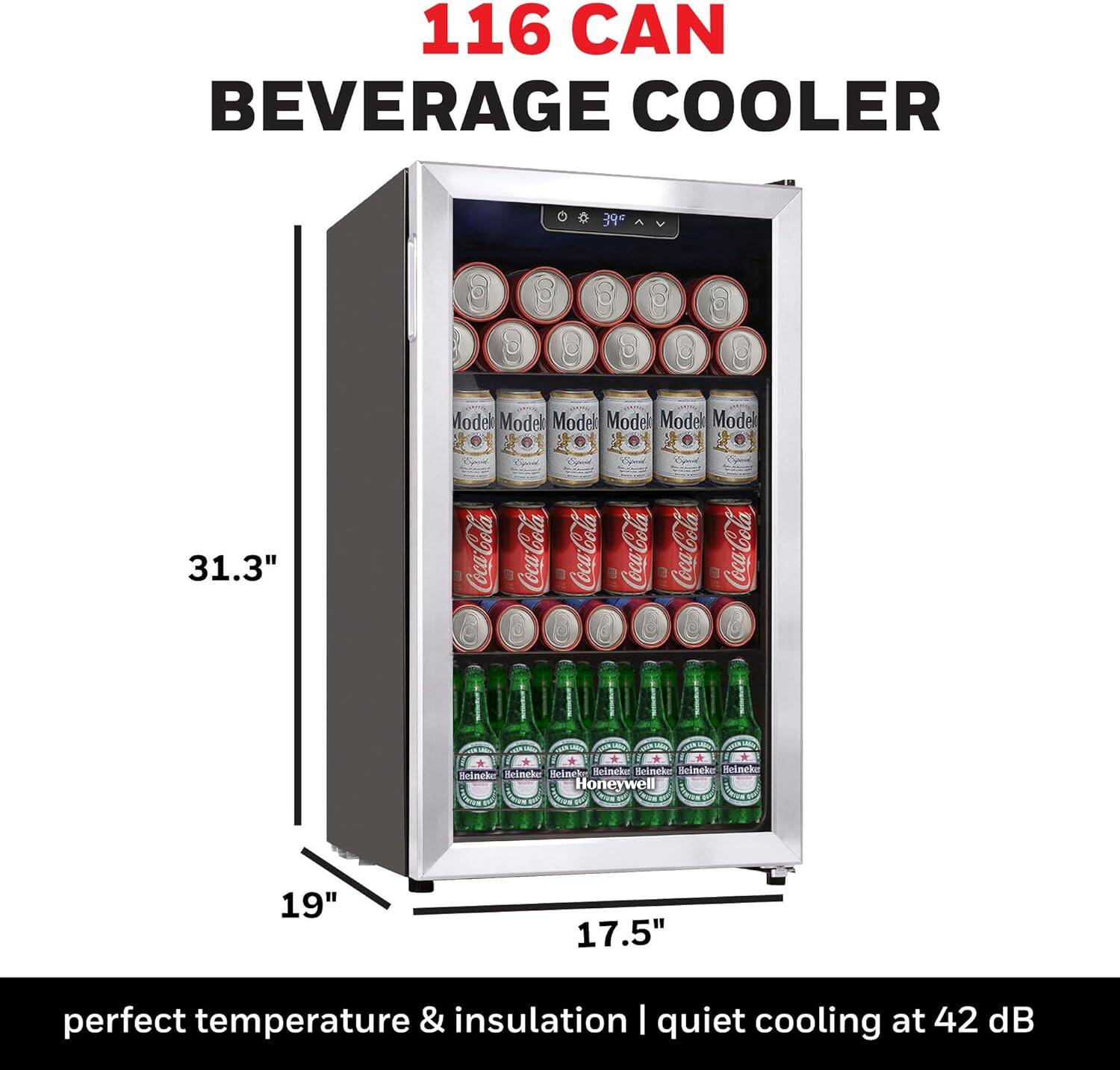 116 CAN BEVERAGE COOLER

31.3" x 19" x 17.5"

perfect temperature & insulation | quiet cooling at 42 dB