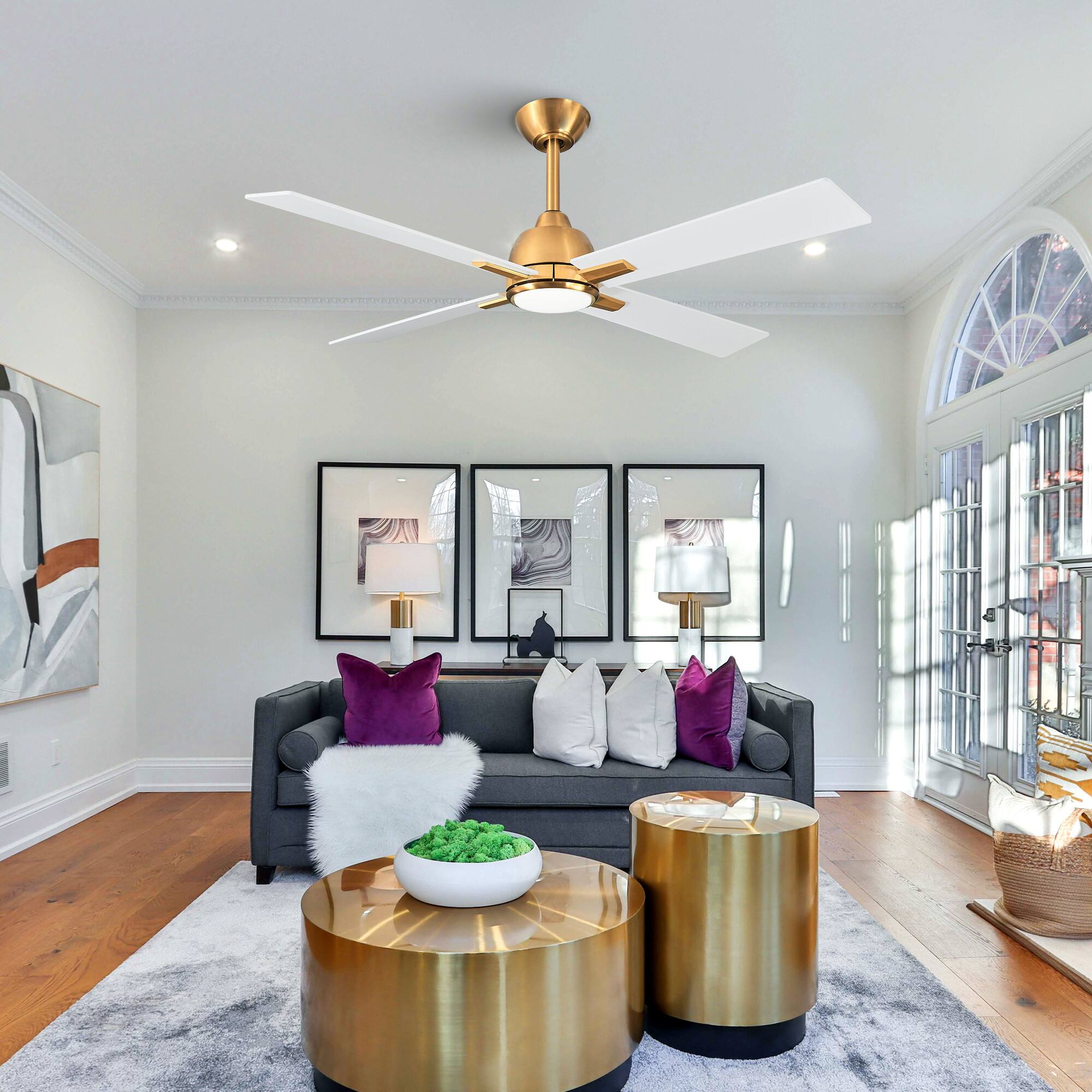 Angle. Parrot Uncle - 48" Modern Dimmable LED Ceiling Fan with Light and Remote - Gold.