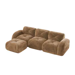 Boyel Living - L Shaped Velvet Tufted Sofa Movable Ottoman 32D High Density Sponge Ergonomic Anti Slip No Assembly Living Room Camel - Camel