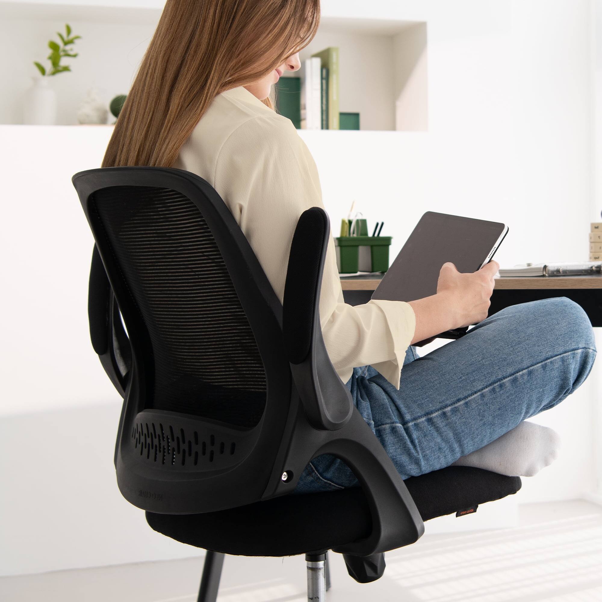Alt View 3. Neo Chair - Ergonomic Office Chair, Mesh Back with Flip-Up Arms, Comfy Lumbar Support, Adjustable Height & Rolling Wheels - Steel Base-Black.