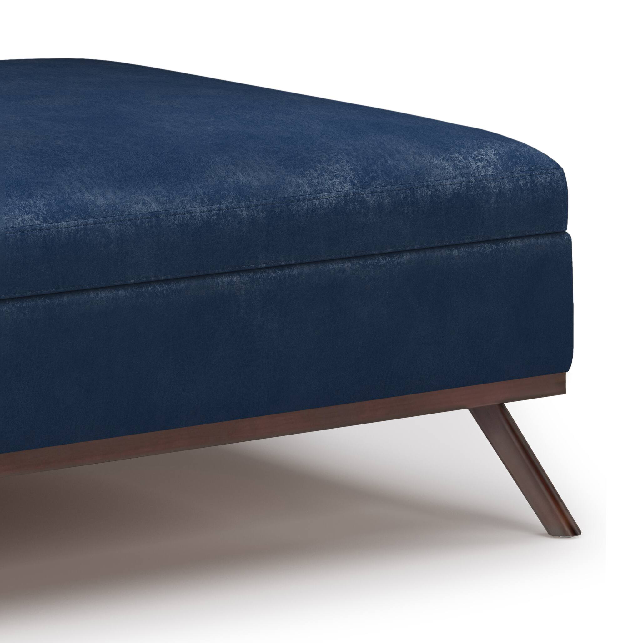 Alt View 13. Simpli Home - Owen Square Coffee Table Storage Ottoman - Distressed Dark Blue.