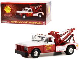Greenlight - 1972 Chevrolet C-30 Dually Wrecker Tow Truck "Downtown Shell Service - Service is Our Business" 1/18 - White And Red