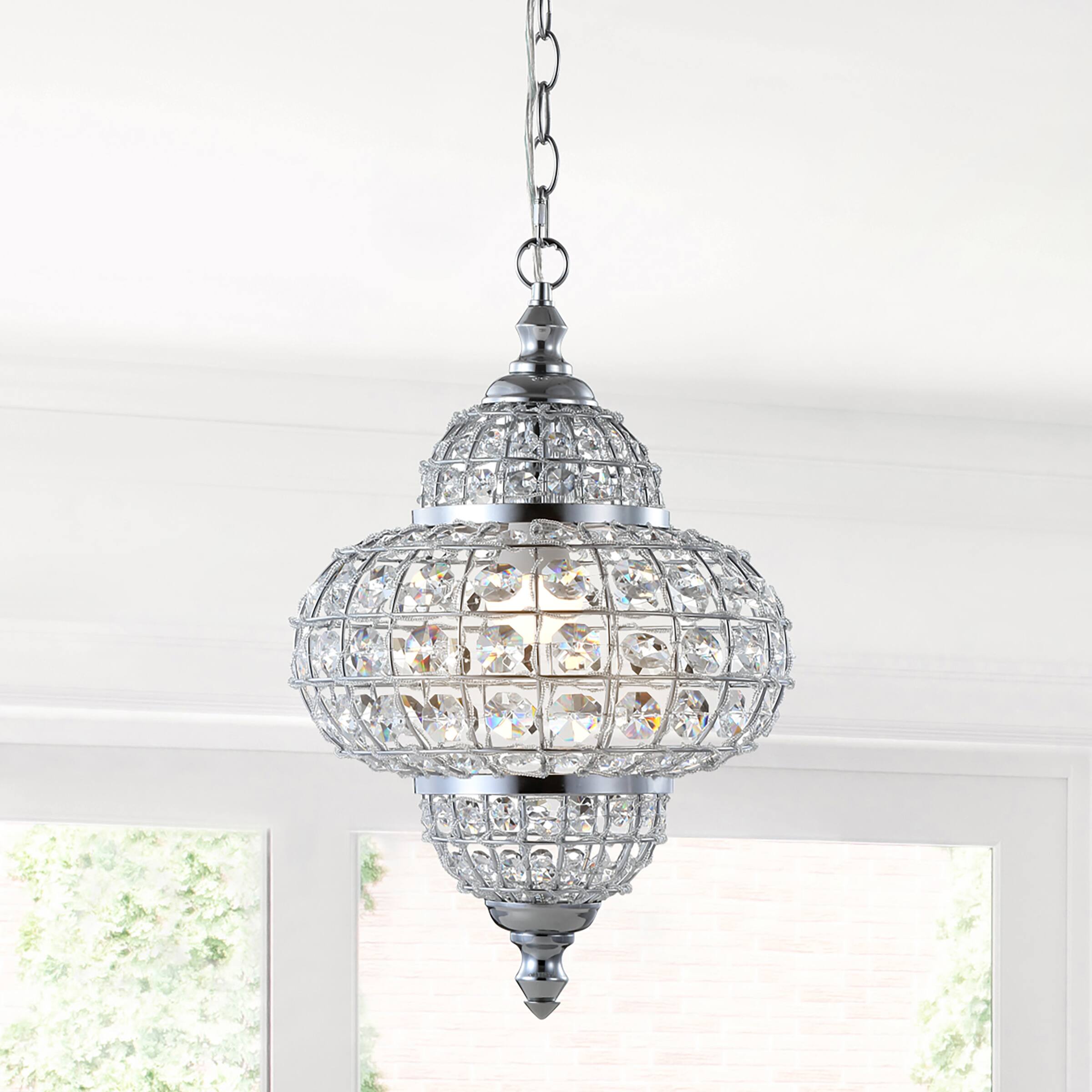 Alt View 1. Jonathan Y - Juliette 12" Crystal/Metal LED Pendant, Chrome - Chrome/Clear.