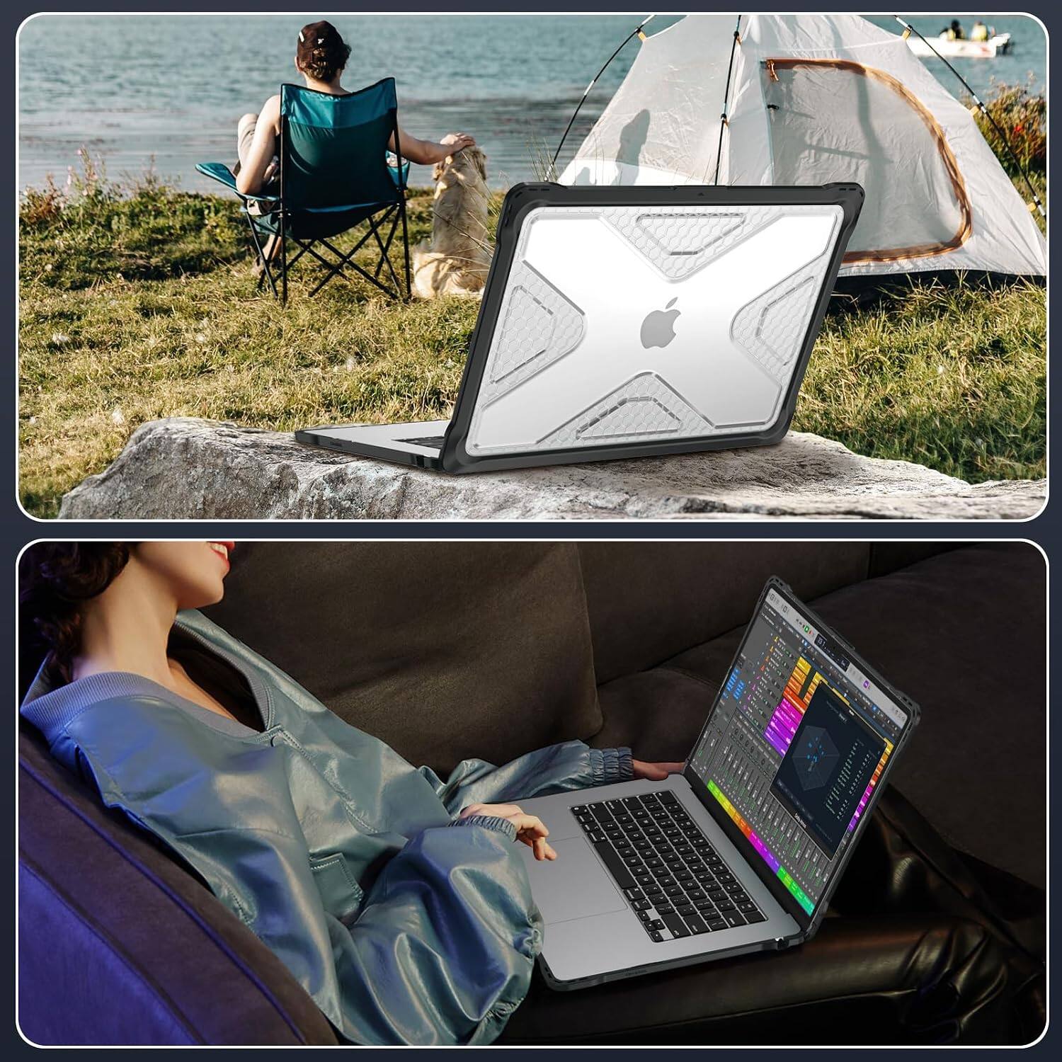 Alt View 3. Fintie - Rugged Case for MacBook Air 15 Inch A3448 A3241 A3114 A2941 (2023 2024 2025 2026 Release) Heavy Duty Hard Shell Cover - Clear.