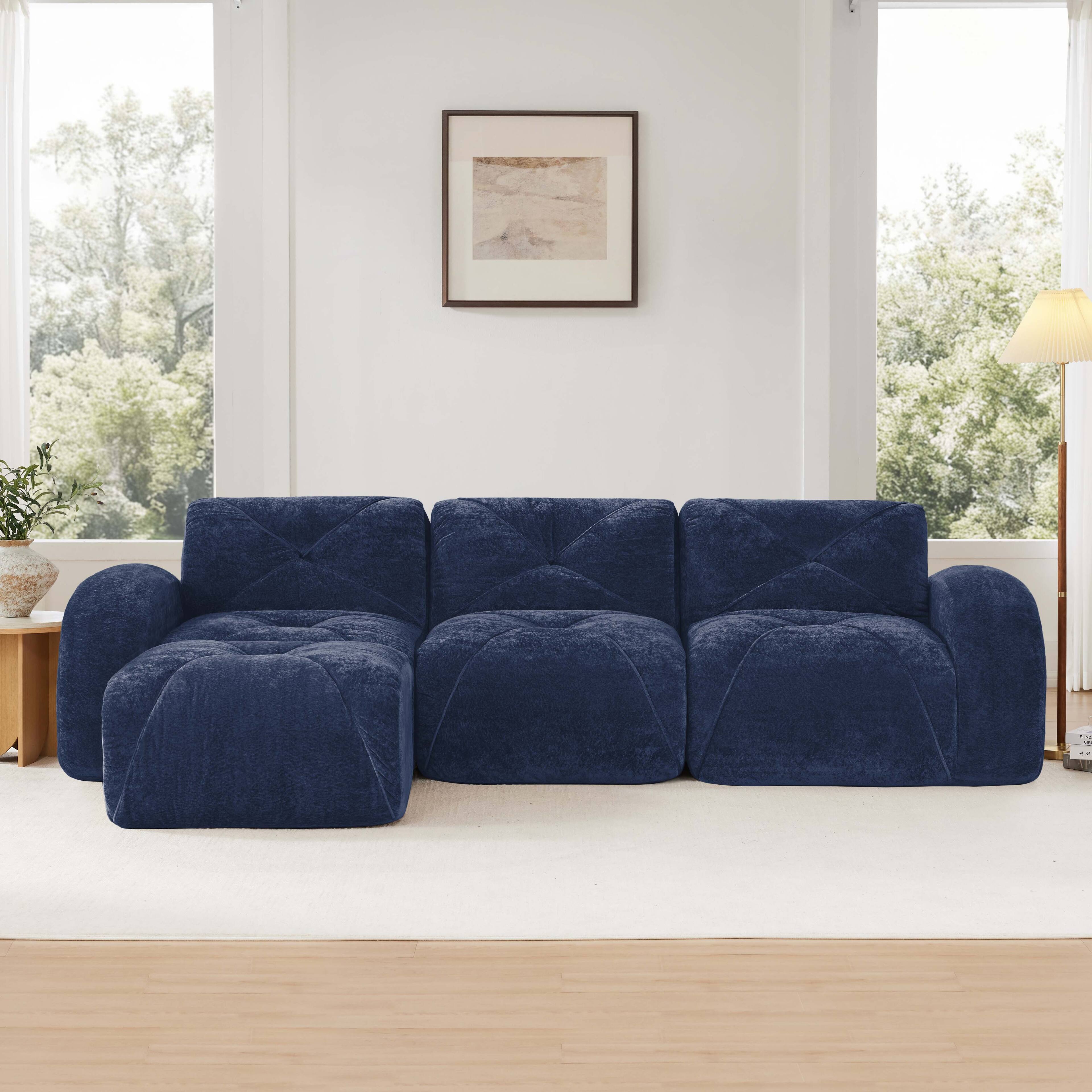 Left. LOVMOR - L Shaped Storage Ottoman No Assembly Velvet Couch Anti Slip Tufted For Living Room Apartment Lounge Soft TV XL - Blue.