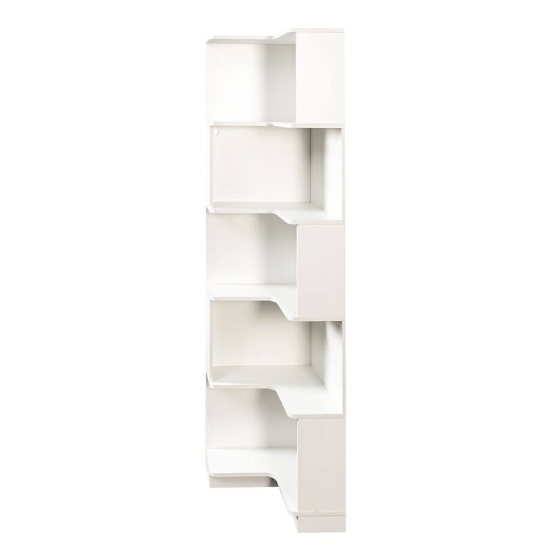 Alt View 4. HTUTWOO - 5-Tier L-Shaped Corner Bookshelf with LED Lights & Anti-Fall Baffles, Space-Saving for Living Room Bedroom Home Office - White.