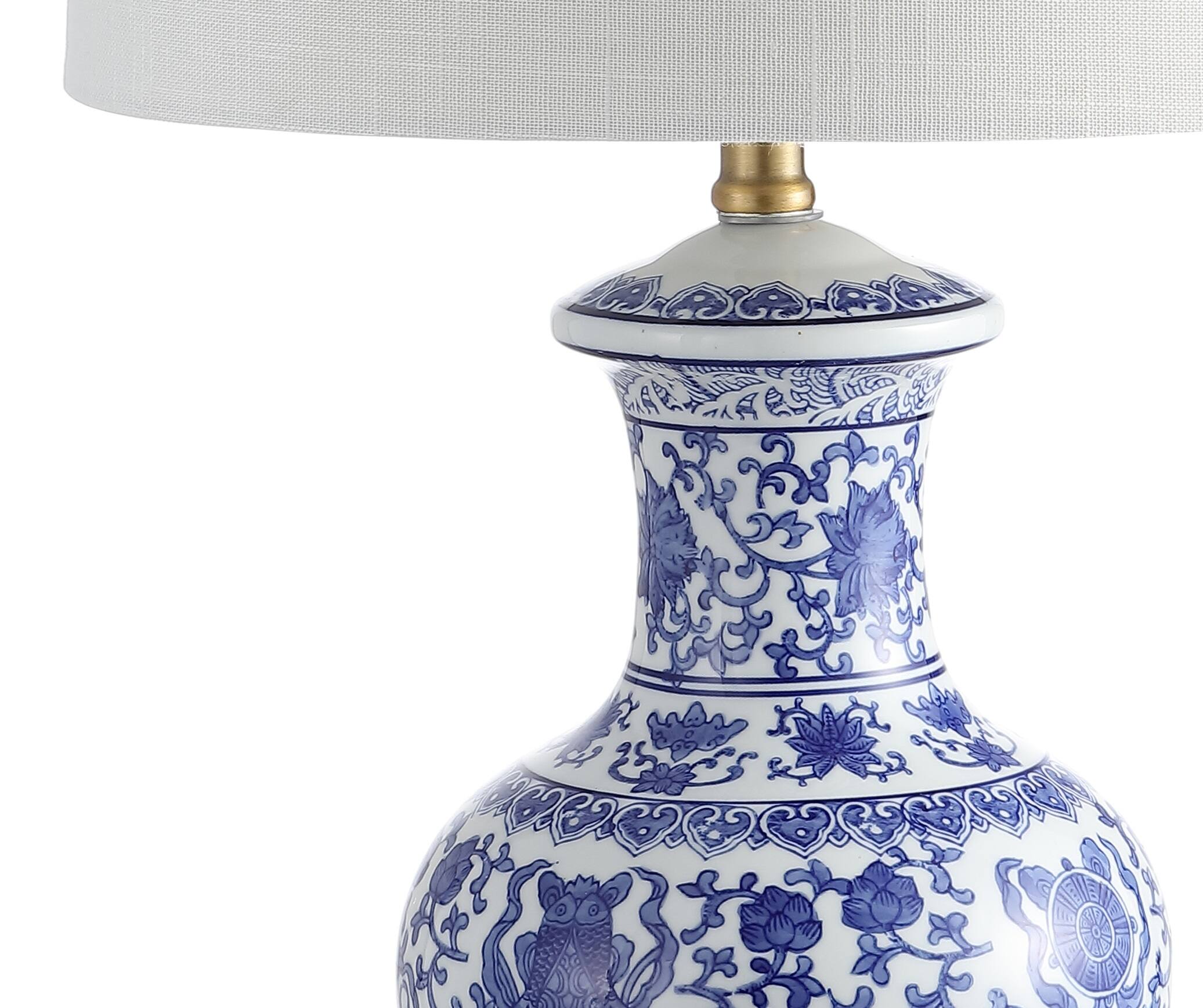 Alt View 4. Jonathan Y - Jennifer 25.25" Ceramic/Metal LED Table Lamp, Blue/White (Set of 2) - Blue/White.